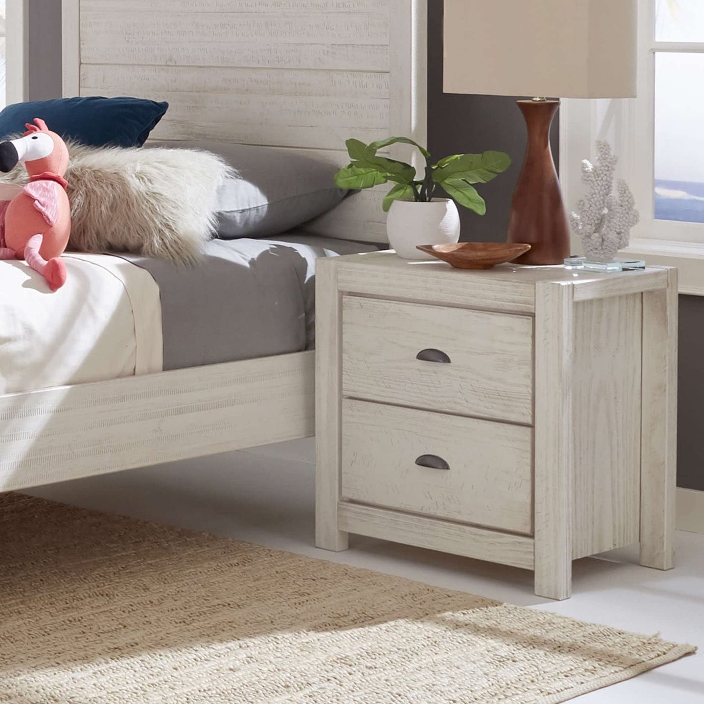 Grain Wood Furniture Montauk 2-Drawer Bedside Nightstand, Solid Wood with Rustic Walnut Finish