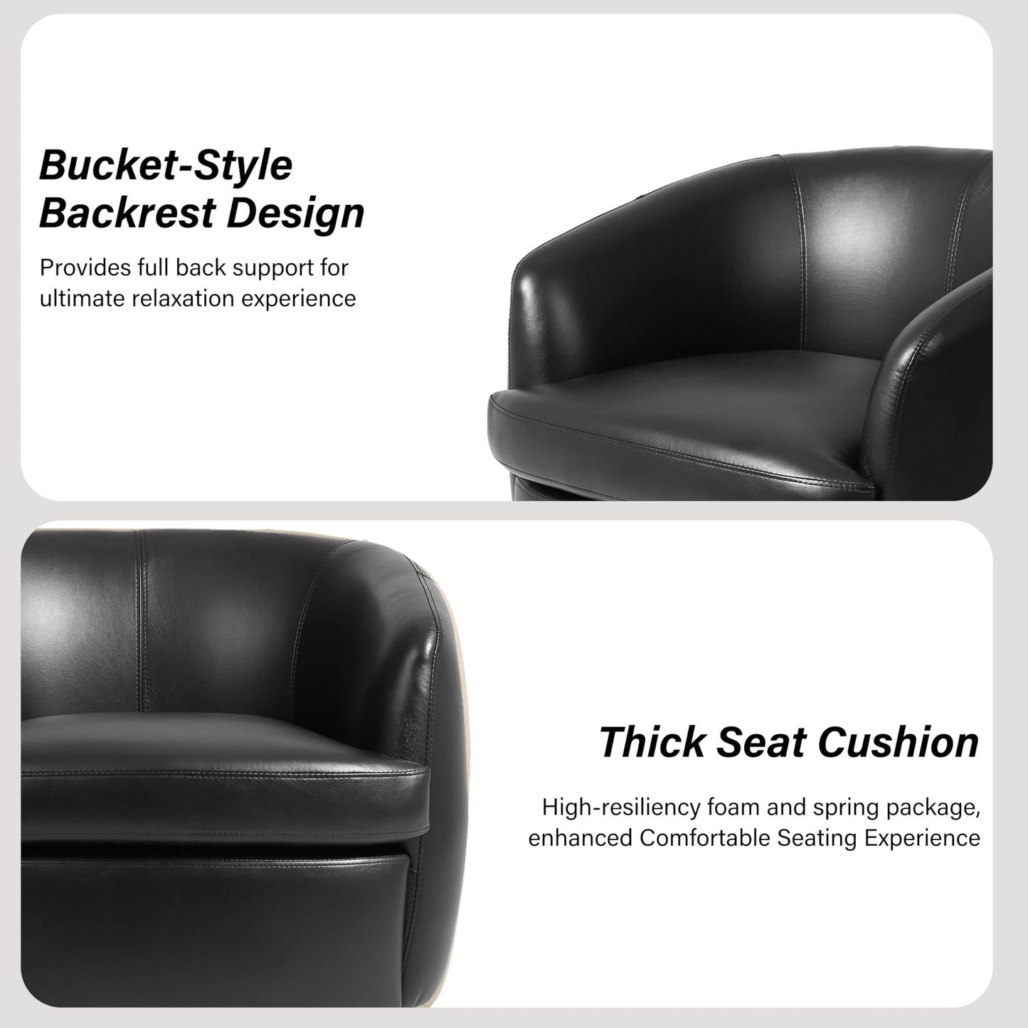 Faux Leather Swivel Barrel Chair, Modern Round Swivel Accent Chair with 360° Rotation, Upholstered Armchair Club Chair for Living Room Bedroom Office (Light Brown)