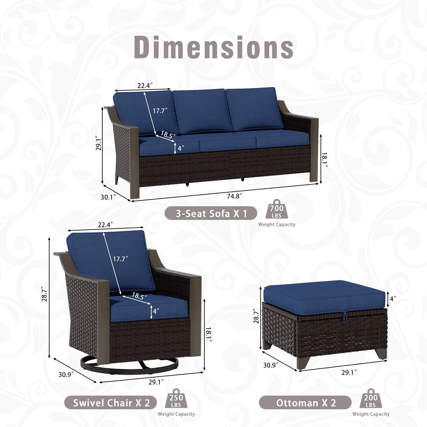 74 Inch Patio 3-Seater Sofa,PE Wicker Outdoor Lounge with Thick Removable Water-Resistant Cushions, Rust-Proof Steel Frame, 900LBS Capacity, Beige