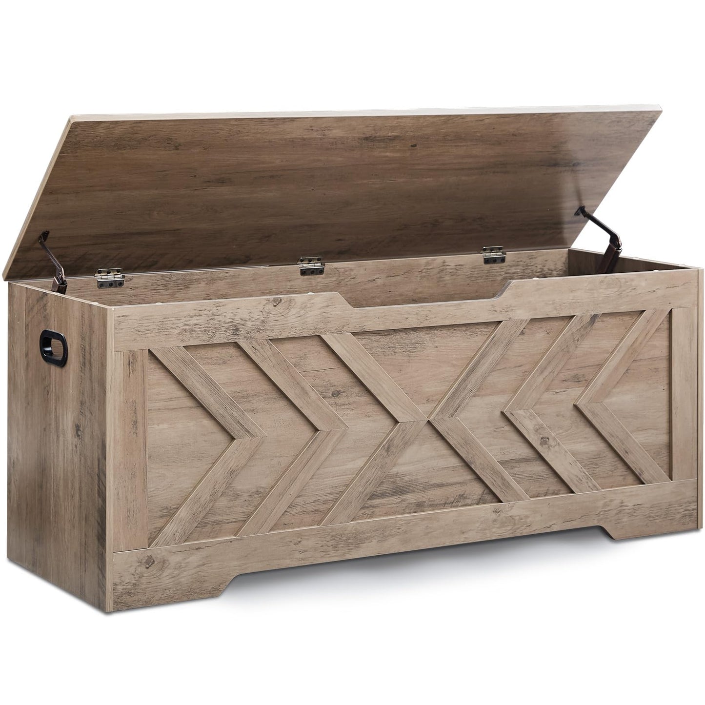 47.2” Storage Bench,Extra Large Wooden Storage Chest with 2 Safety Hinges,entryway Bench,Blanket Storage,Shoe Storage Bench for Entryway,Bedroom,Living Room,Easy Assembly.-Greige