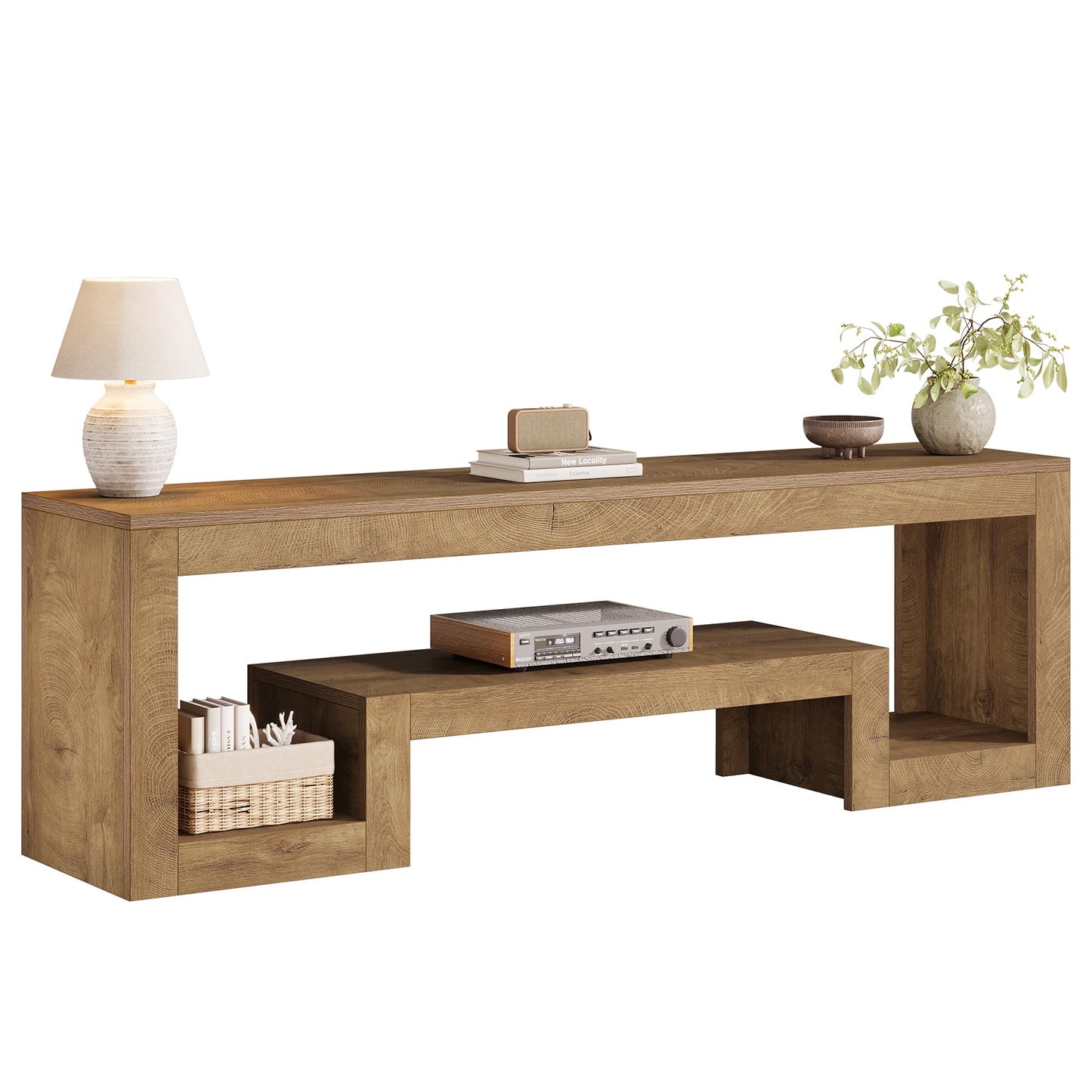 Tribesigns 63-Inch TV Stand for 55/60/65/75-Inch TVs, Farmhouse Entertainment Center with Open Storage Shelves, Wood Television Console for Living Room, Bedroom