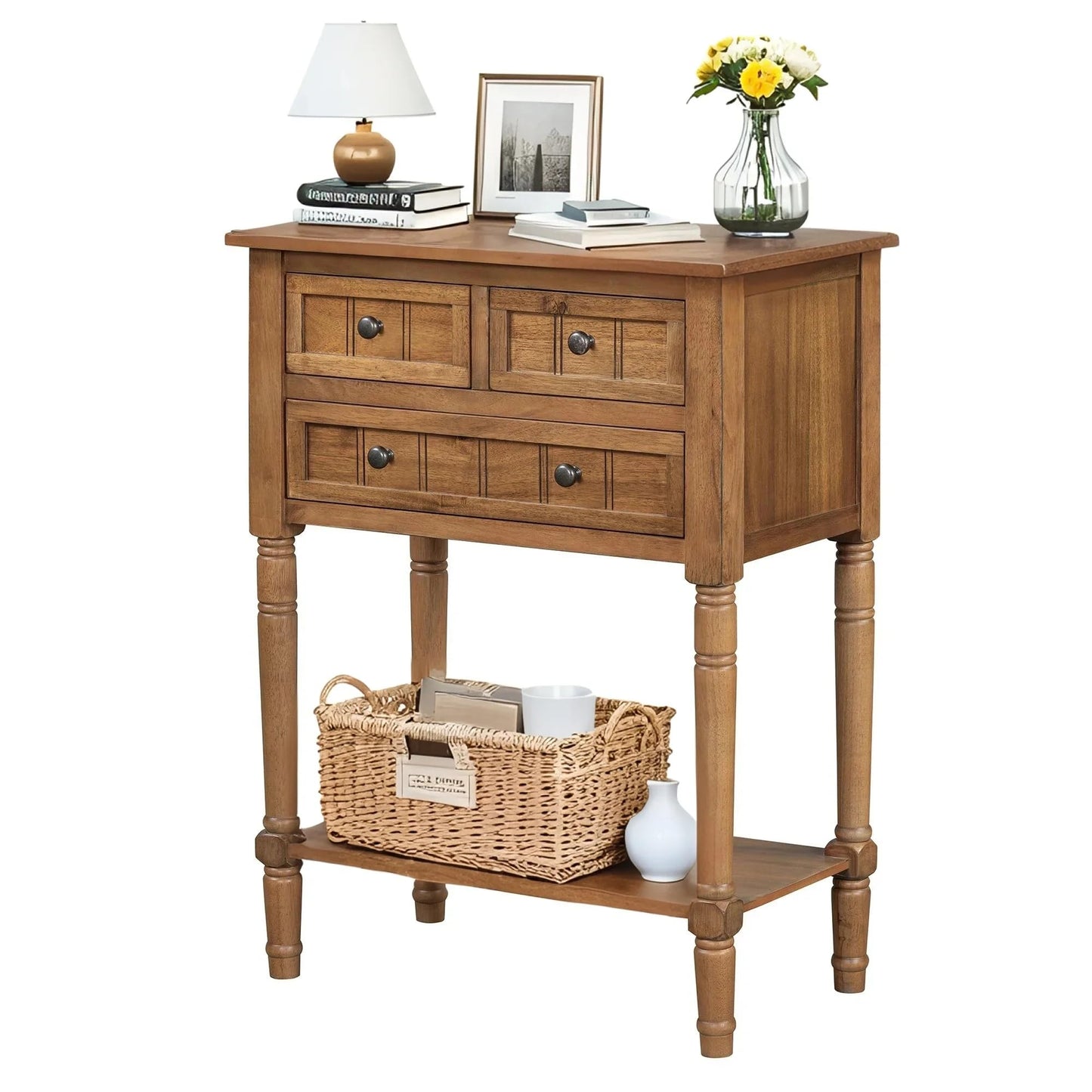 LKTART Small Solid Wood Sofa Table,Console Table with Drawers and Bottom Shelf, Entryway Hallway Foyer Entry Table for Living Room(23.7" Natural)