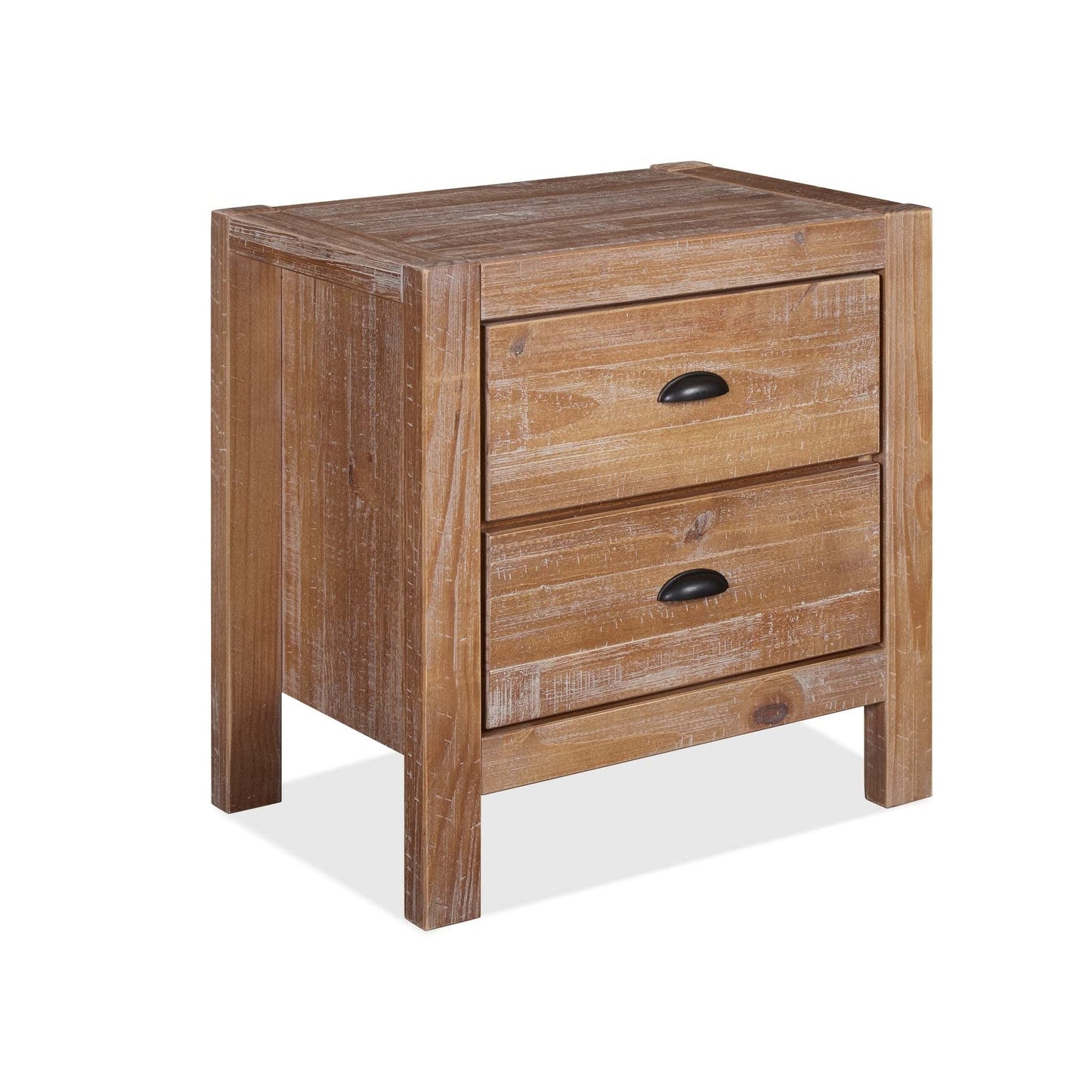 Grain Wood Furniture Montauk 2-Drawer Bedside Nightstand, Solid Wood with Rustic Walnut Finish