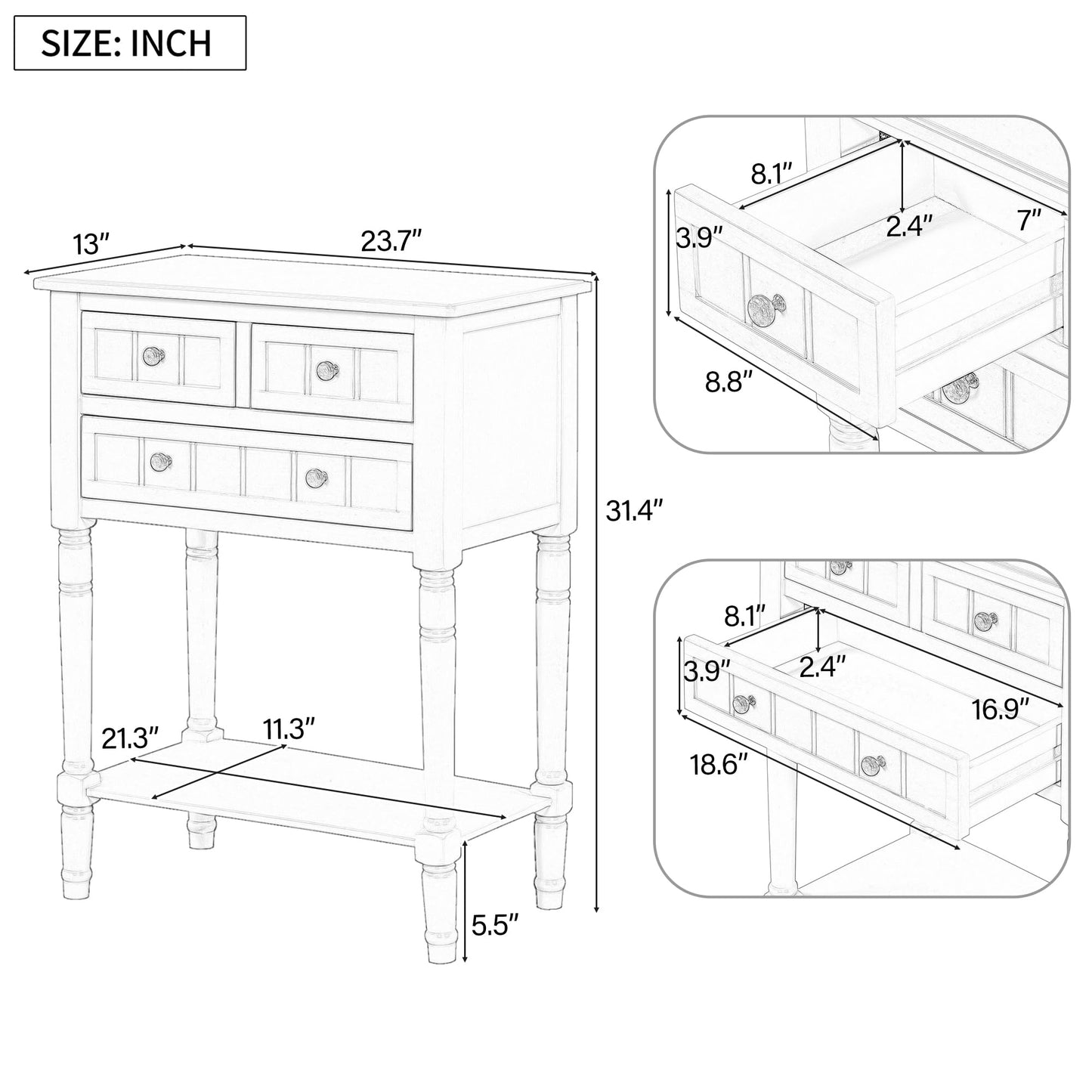 LKTART Small Solid Wood Sofa Table,Console Table with Drawers and Bottom Shelf, Entryway Hallway Foyer Entry Table for Living Room(23.7" Natural)