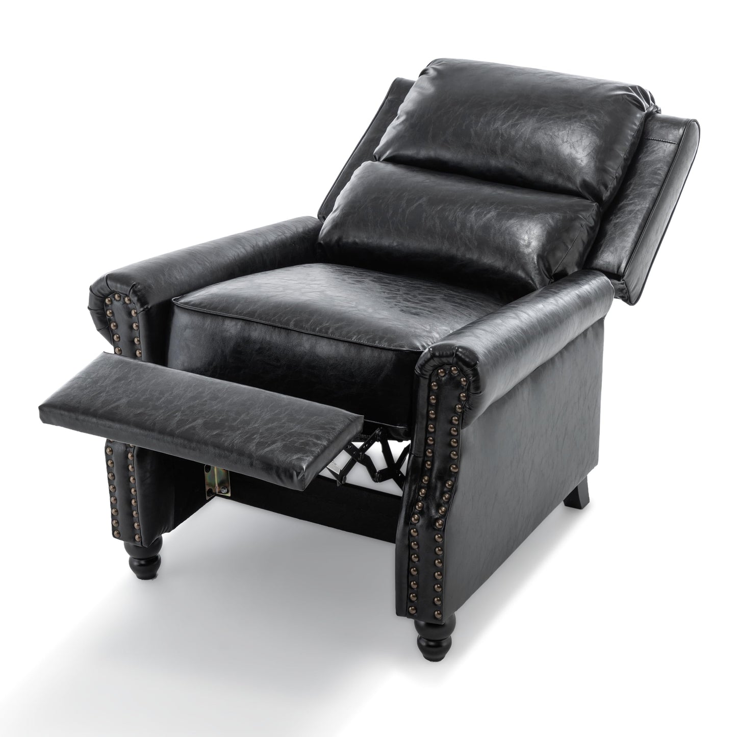 Pushback Recliner Chairs Set of 2, Comfy Fabric Wingback Recliner Chair, Upholstered Armchair Push Back Recliner with Wood Legs, Rivet Trim Accent Chair for Living Room, Bedroom, Blue Stripe