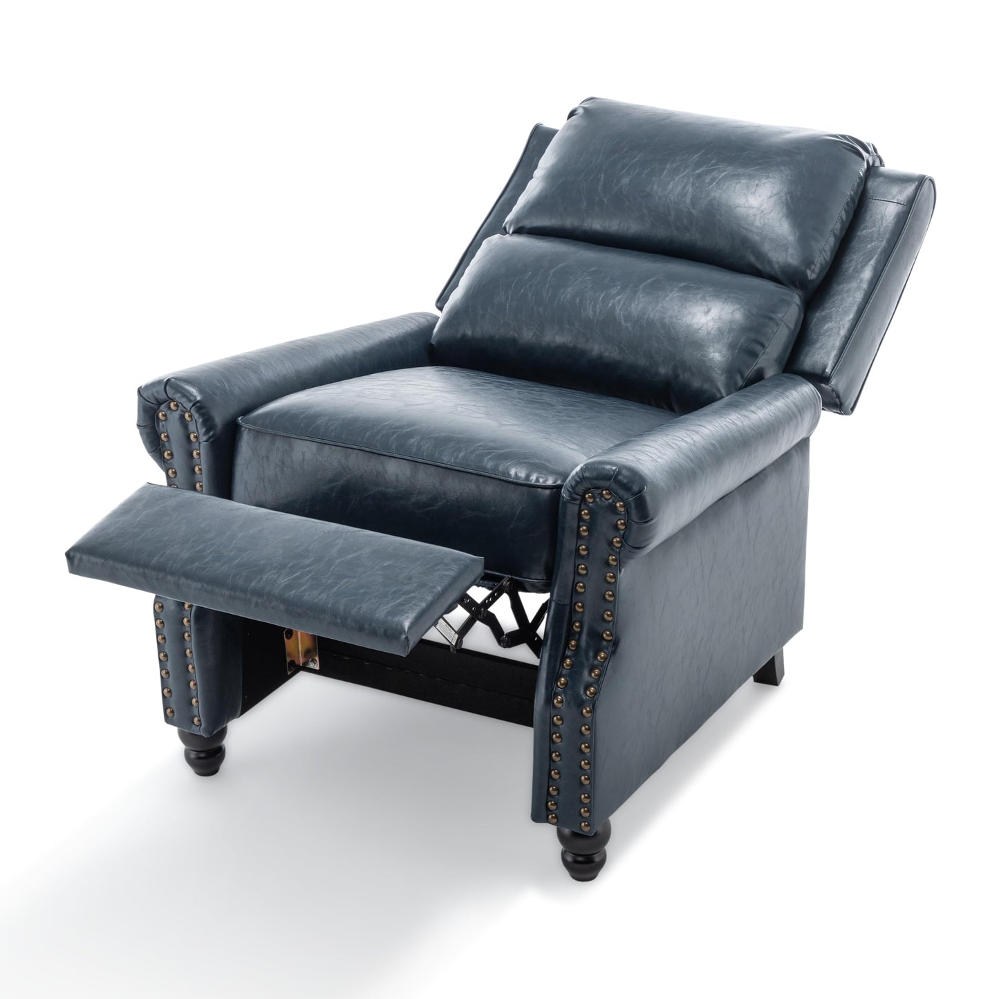 Pushback Recliner Chairs Set of 2, Comfy Fabric Wingback Recliner Chair, Upholstered Armchair Push Back Recliner with Wood Legs, Rivet Trim Accent Chair for Living Room, Bedroom, Blue Stripe