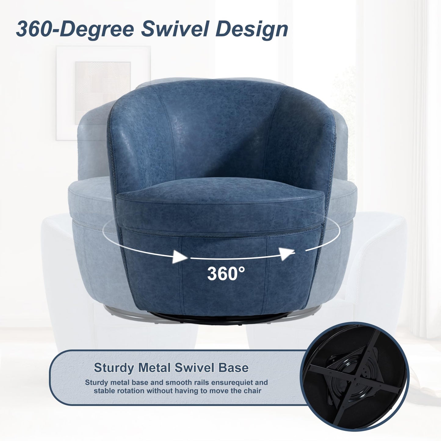 360° Swivel Barrel Accent Chair, Faux Leather Round Swivel Chair for Living Room, Comfy Upholstered Armchair Single Sofa Club Chair for Bedroom Reading Room, No Assembly Required - Light Brown