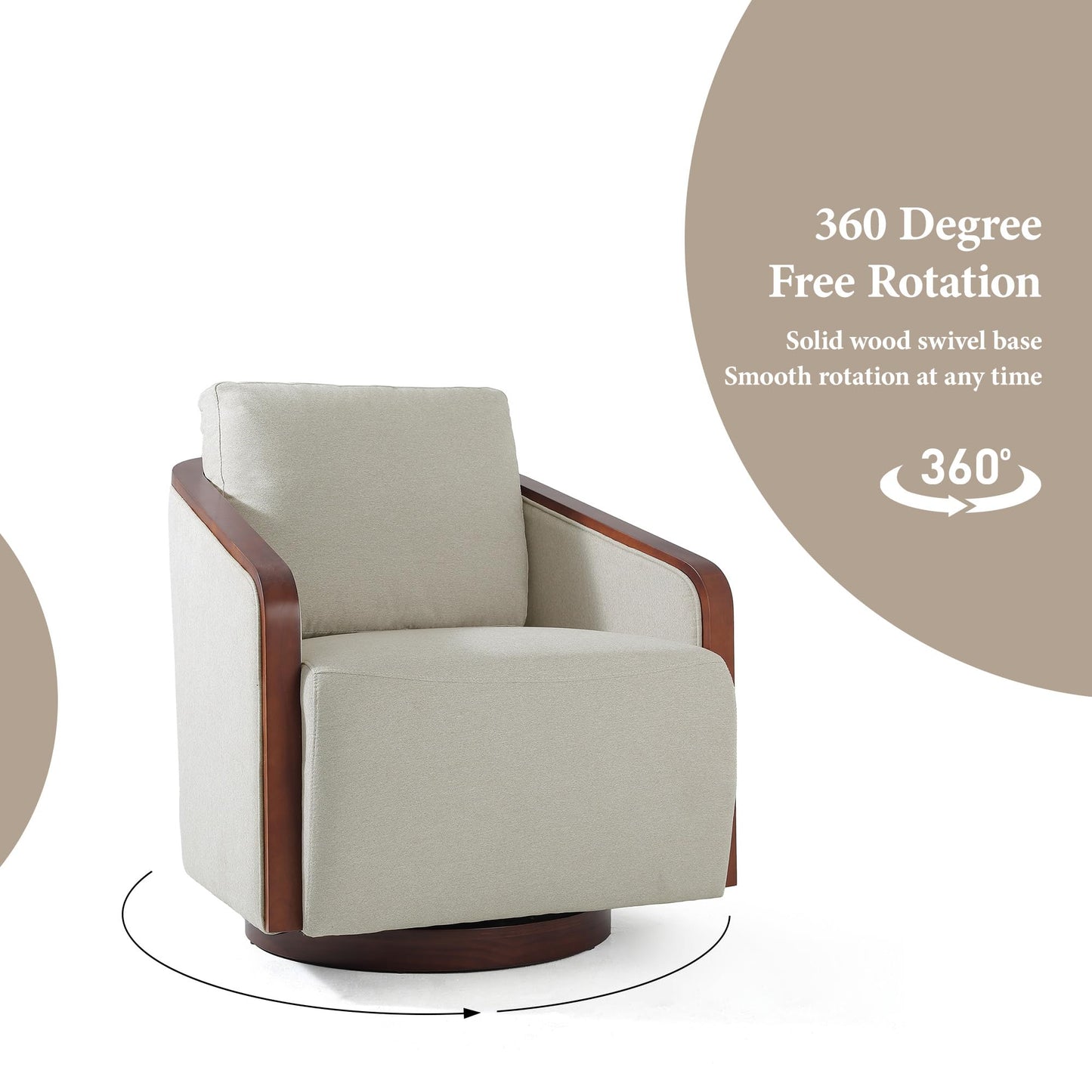 360° Swivel Barrel Chairs Set of 2, Upholstered Swivel Round Barrel Chair, Comfy Chenille Fabric Single Club Armchair Accent Chair for Living Room, Reading Room, Bedroom, Beige Brown