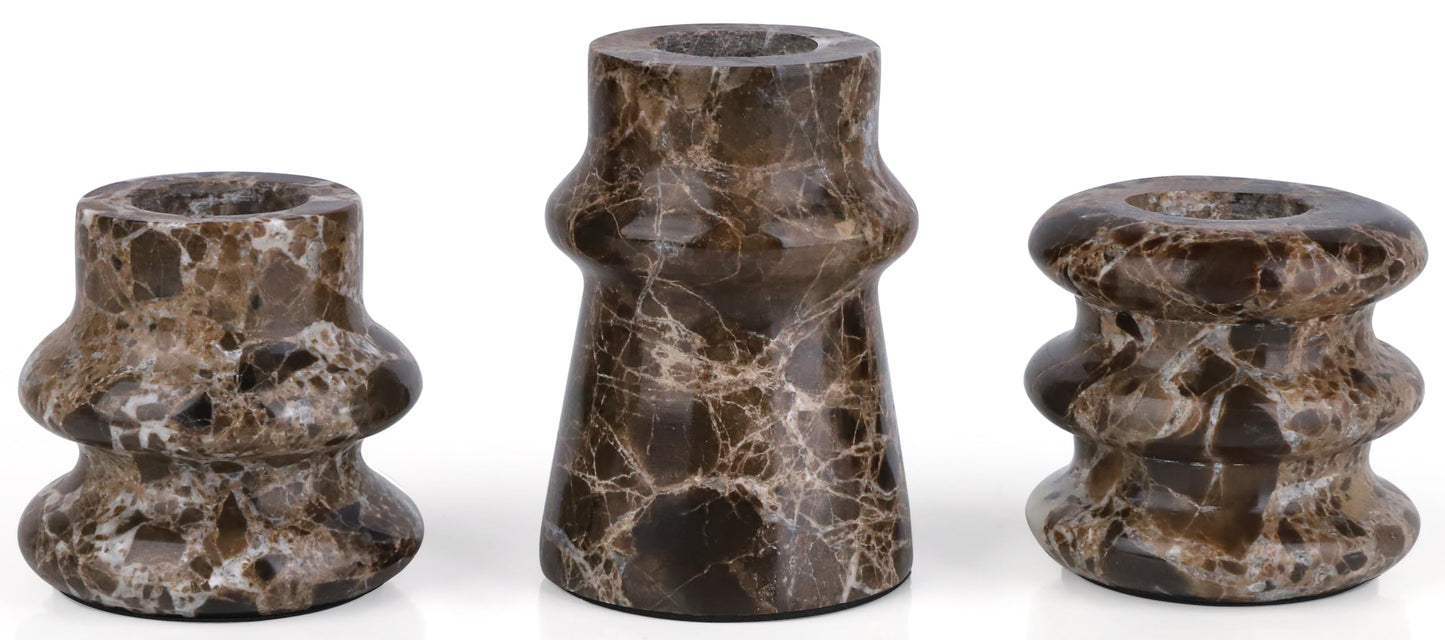 Vixdonos Marble Candle Holder Set of 2 Taper Candle Candlestick Mantle Candle Stand for Home Decor,Wedding,Party and Table Centerpieces(Brown)