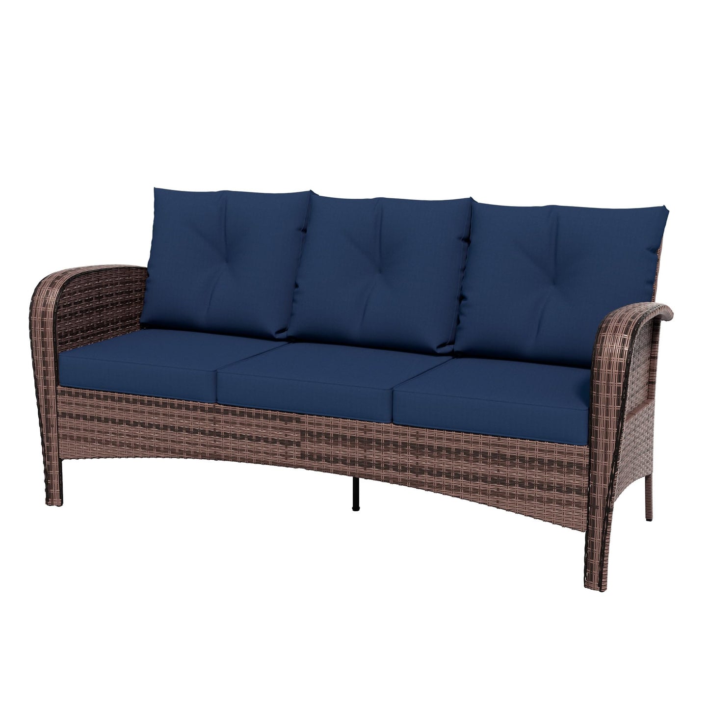 4 Piece Patio Conversation Set - 2 Swivel Chairs 1 Coffee Table 3-Seater Sofa, PE Wicker & Steel Patio Furniture with Heavy-Duty Steel Frame,Weatherproof Cushions, Red