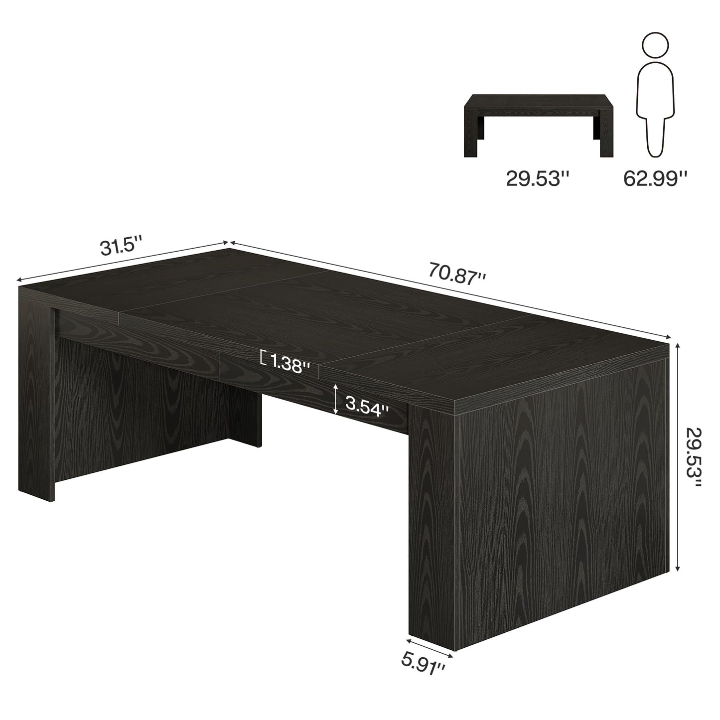 Tribesigns 70.9-Inch Executive Desk, Large Wooden Computer Office Desk with Sturdy Double Pedestal Legs, Writing Table Business Workspace Home Office Furniture for Home Office (Brown)
