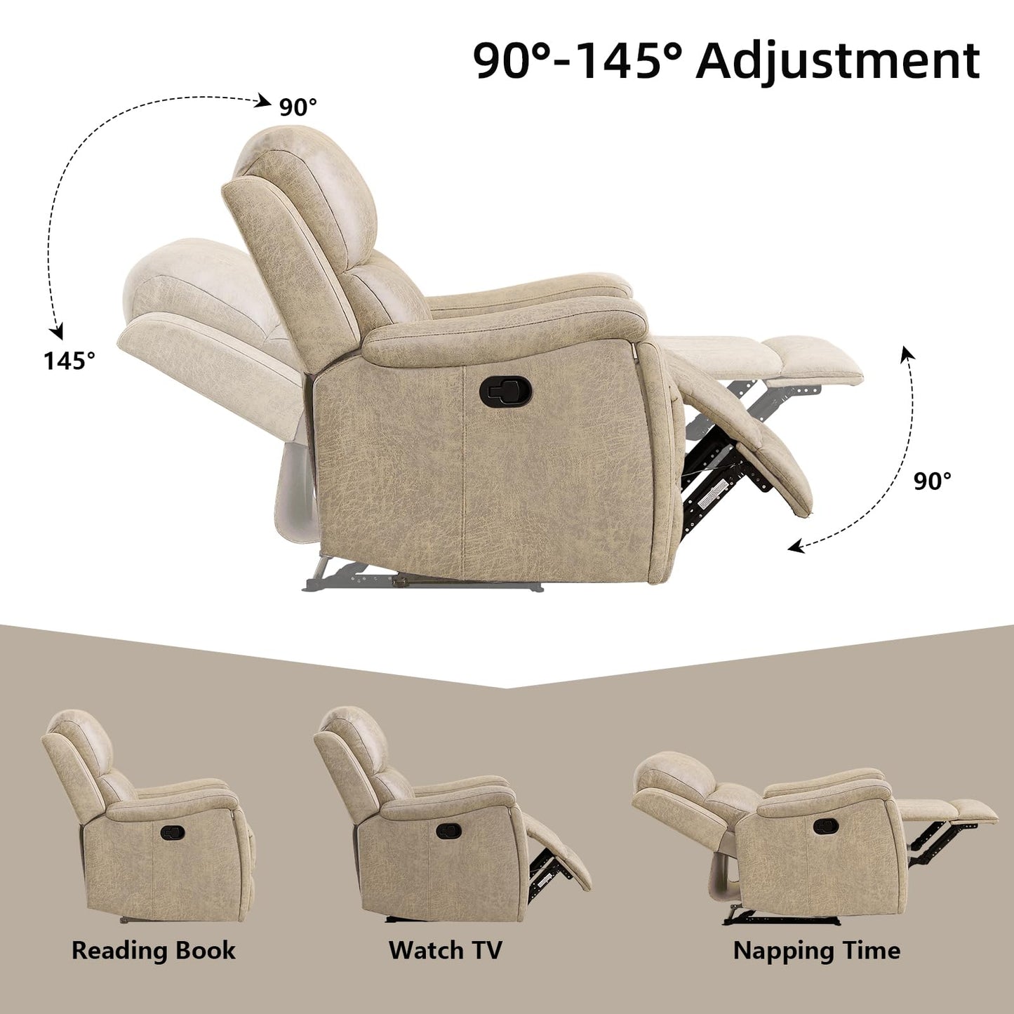 IOMOR Leather Recliner Chair, Manual Recliner Chair for Adults with Overstuffed Arms and Back, Single Sofa Recliner with Cup Holders for Living Room (1, Brown)
