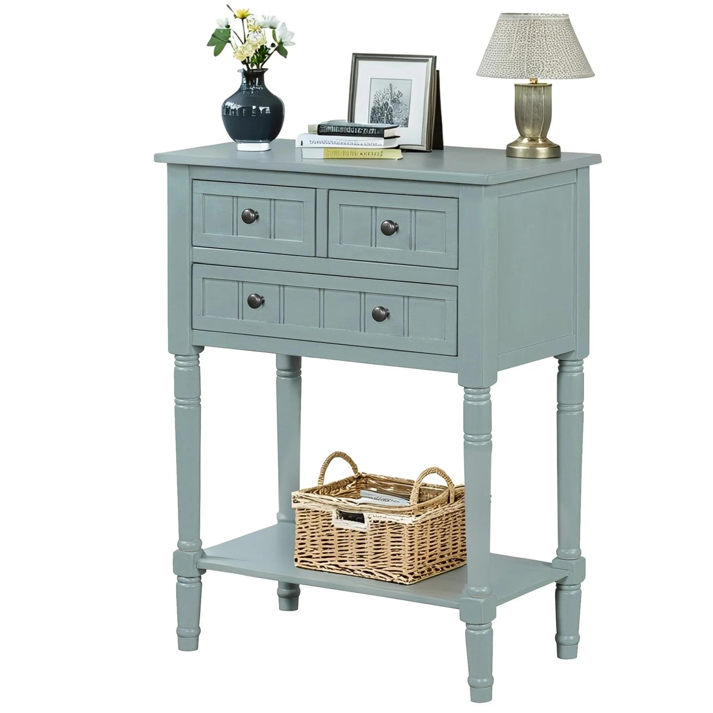 LKTART Small Solid Wood Sofa Table,Console Table with Drawers and Bottom Shelf, Entryway Hallway Foyer Entry Table for Living Room(23.7" Natural)
