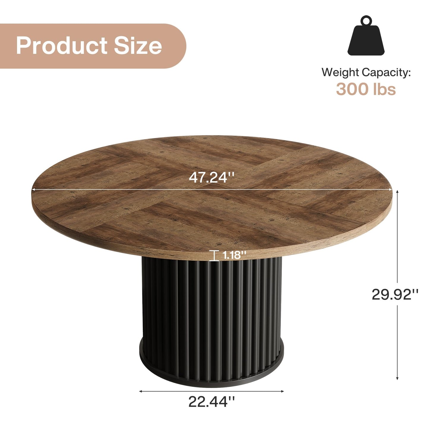 Tribesigns 47.24-Inch Black Round Dining Table for 4-6 People, Modern Fluted MDF + Metal Base Kitchen Table, Sturdy Circle Dining Room Furniture, Black