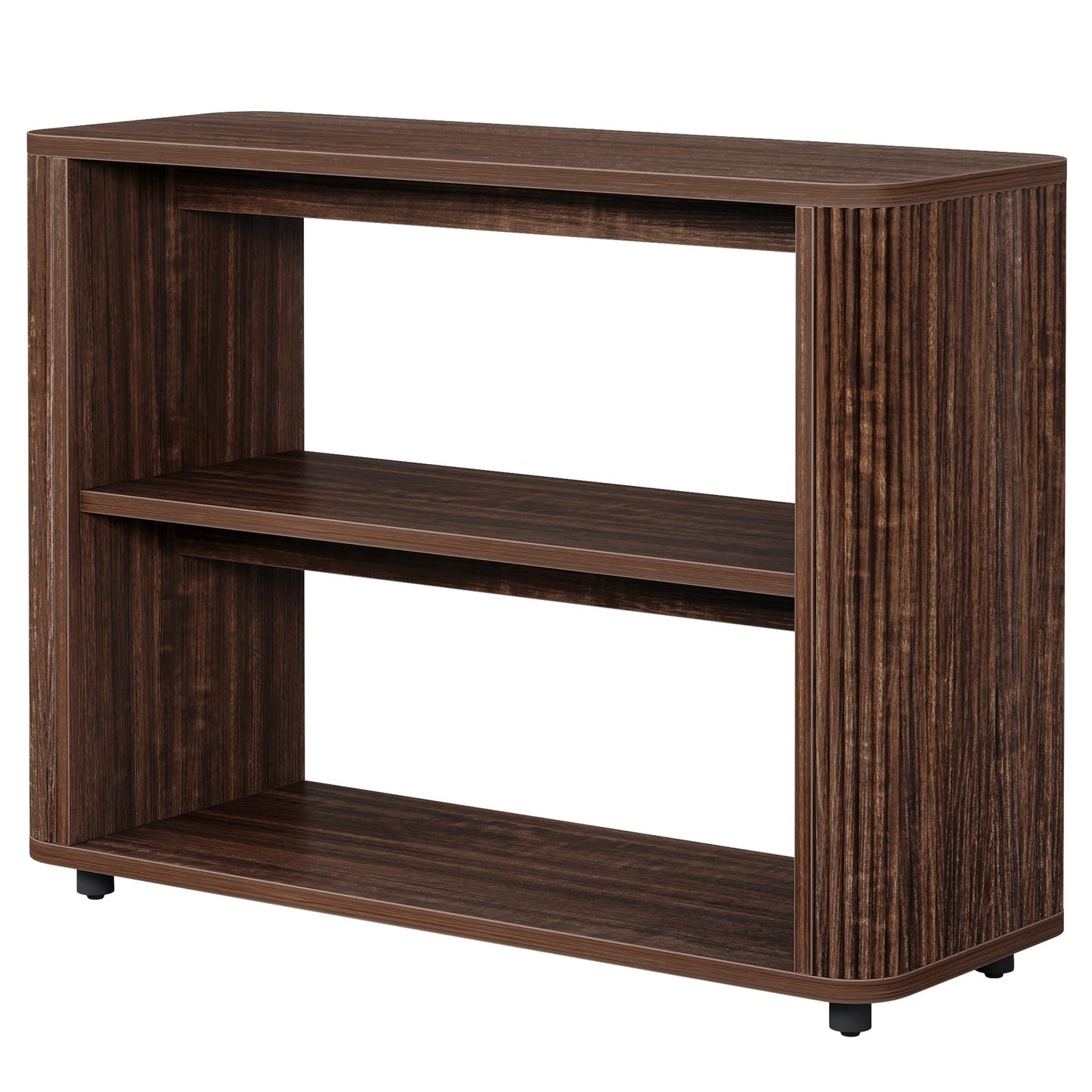 Tribesigns Narrow Side Table, 3-Tier End Table for Living Room, Small Fluted Nightstand with Storage Shelves, Farmhouse Bedside Table for Bedroom, Small Spaces, Sofa Couch, Dark Walnut