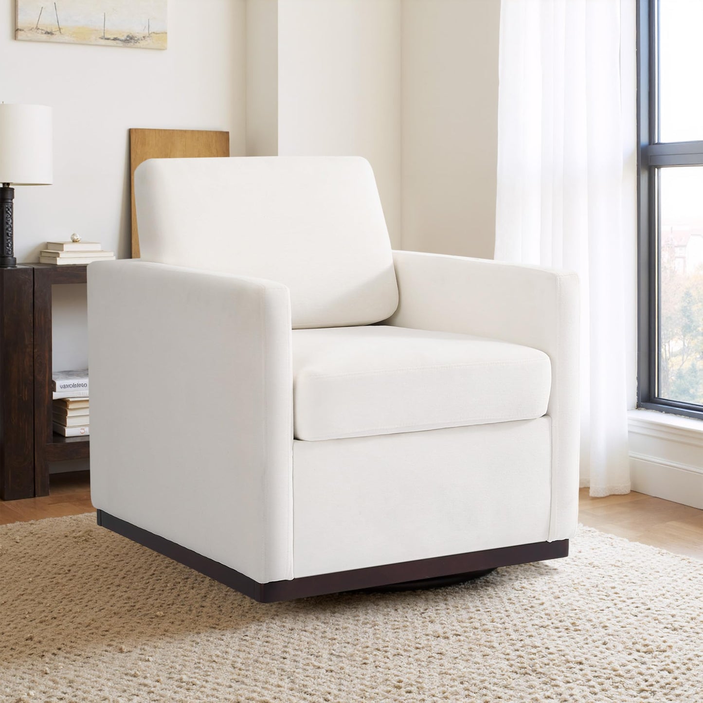 Faux Leather Swivel Accent Chairs Set of 2, 360° Swivel Upholstered Club Armchairs for Living Room, 31" Wide Square Single Sofa Reading Chair with Deep Seat, Metal Swivel Base, Navy