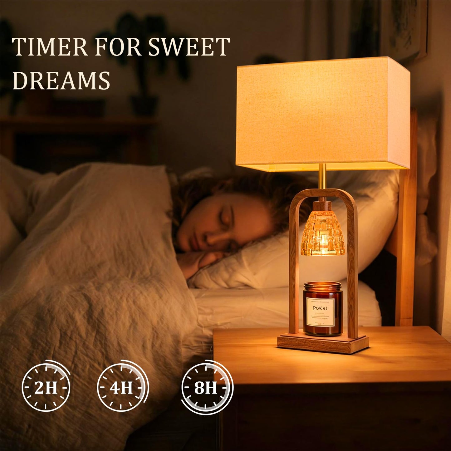 PoKat Gold Table Lamp Candle Warmer, Candle Warmer Lamp with Timer Dimmer, Wax Light Warming Table Lamp for Jar Candles, Modern Bedside Lamp for House Warming Home Decor Living Room, Bulb Included