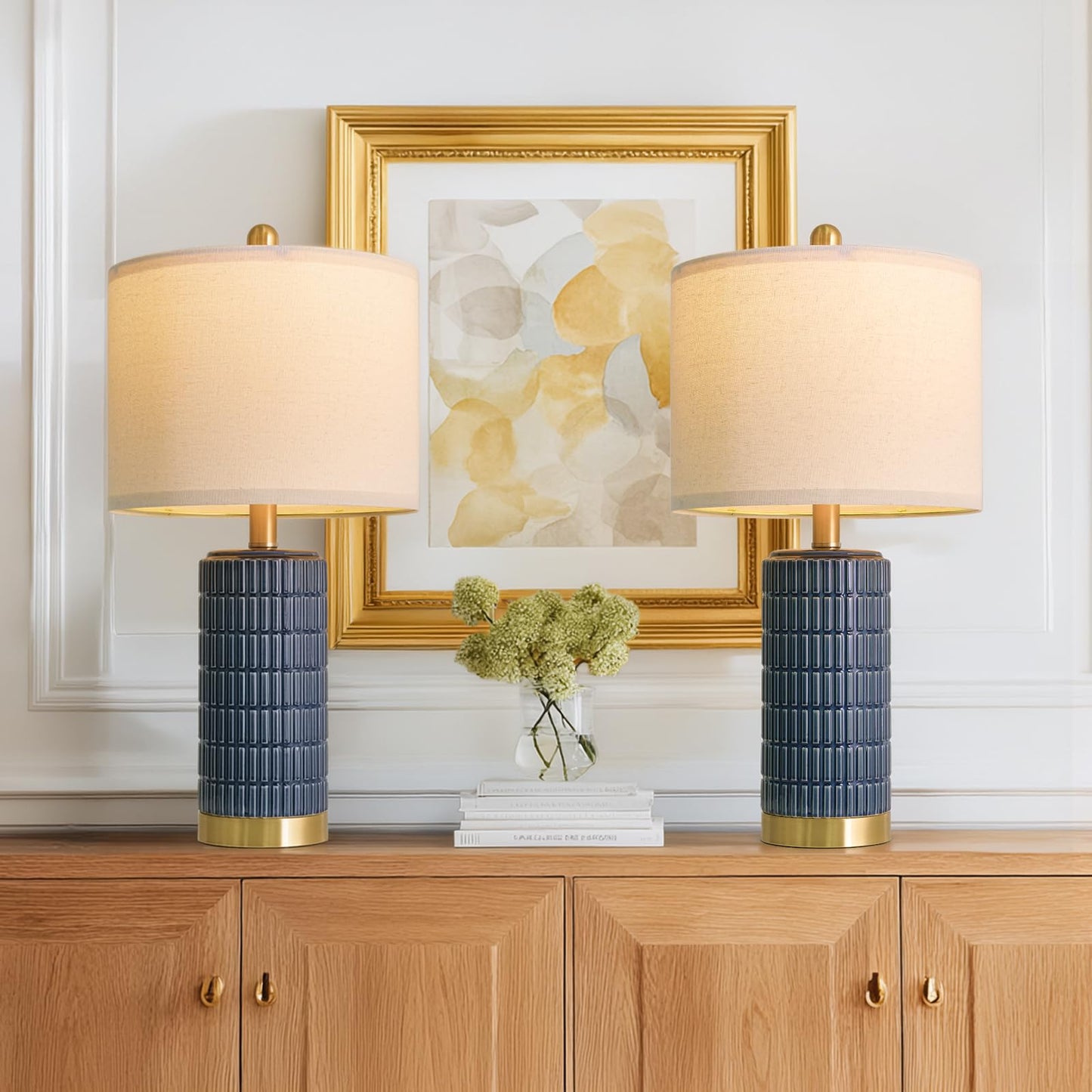 PoKat 20.75" Small Modern Ceramic Table Lamps Set of 2 for Bedroom, White Bedside Lamps for Night Stands, Farmhouse Desk Decor Gift Nightstand Table Lamps for Living Room End Table Beige