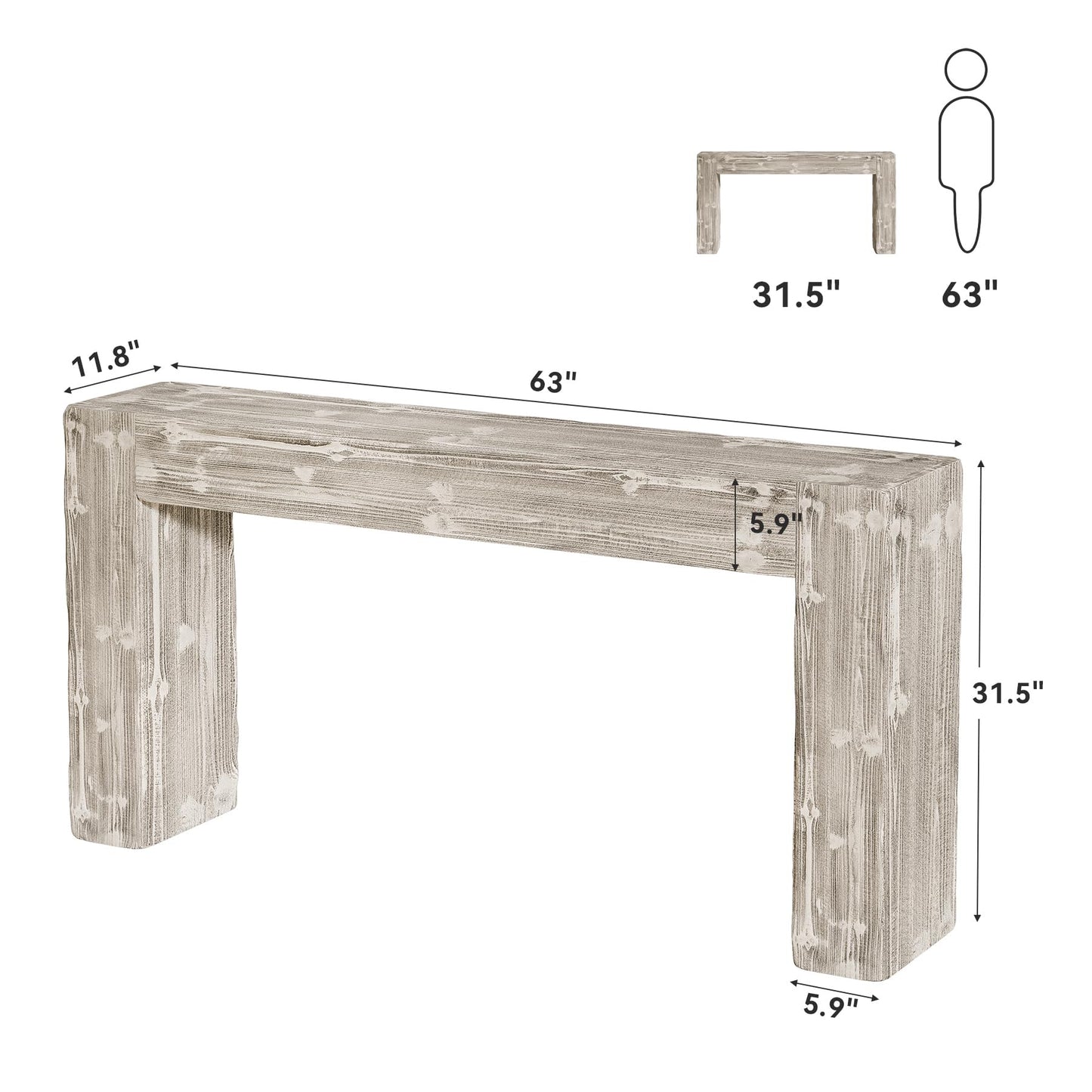Solid Wood Console Table, 63-Inch Farmhouse Sofa Table Behind Couch for Entryway, Living Room, Foyer, Easy Assembly (Light Wood)