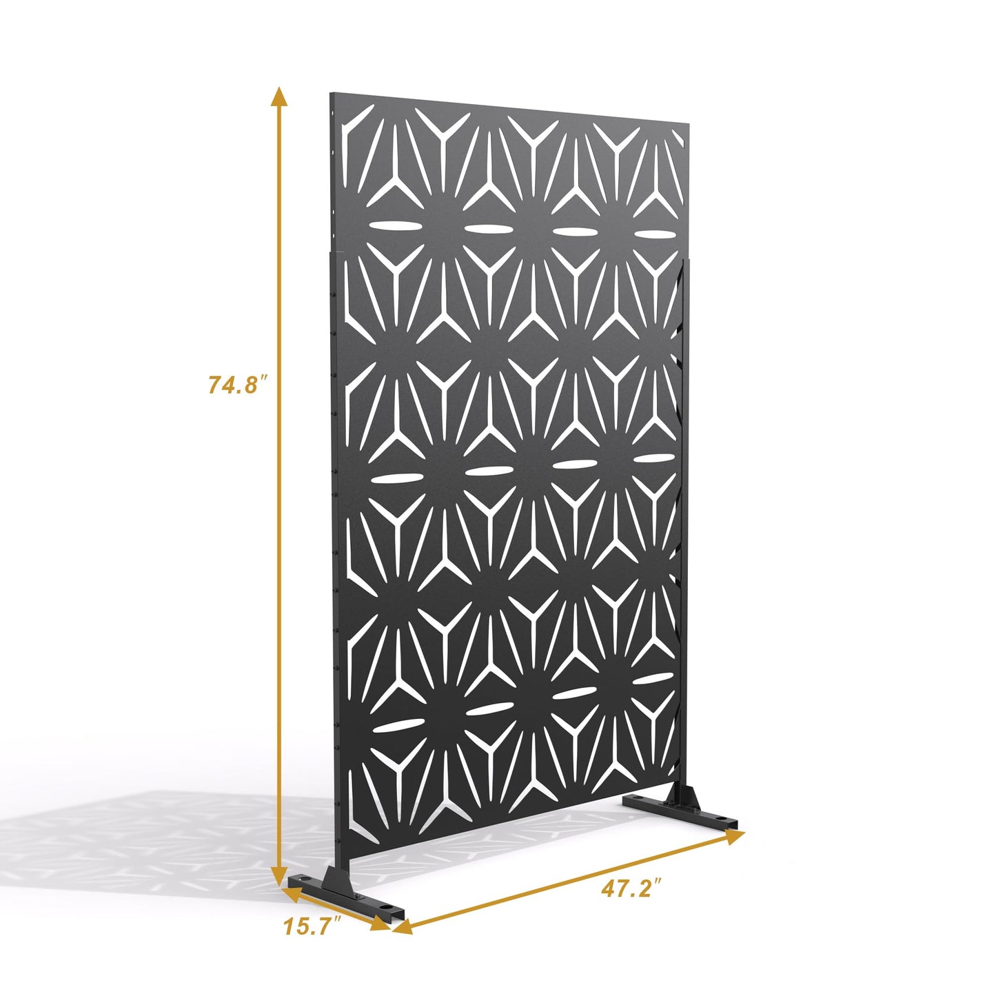 Metal Privacy Screen with Stand, 74" H×47" W Outdoor Privacy Screen for Deck Patio Lawn Garden (Black-Summer)