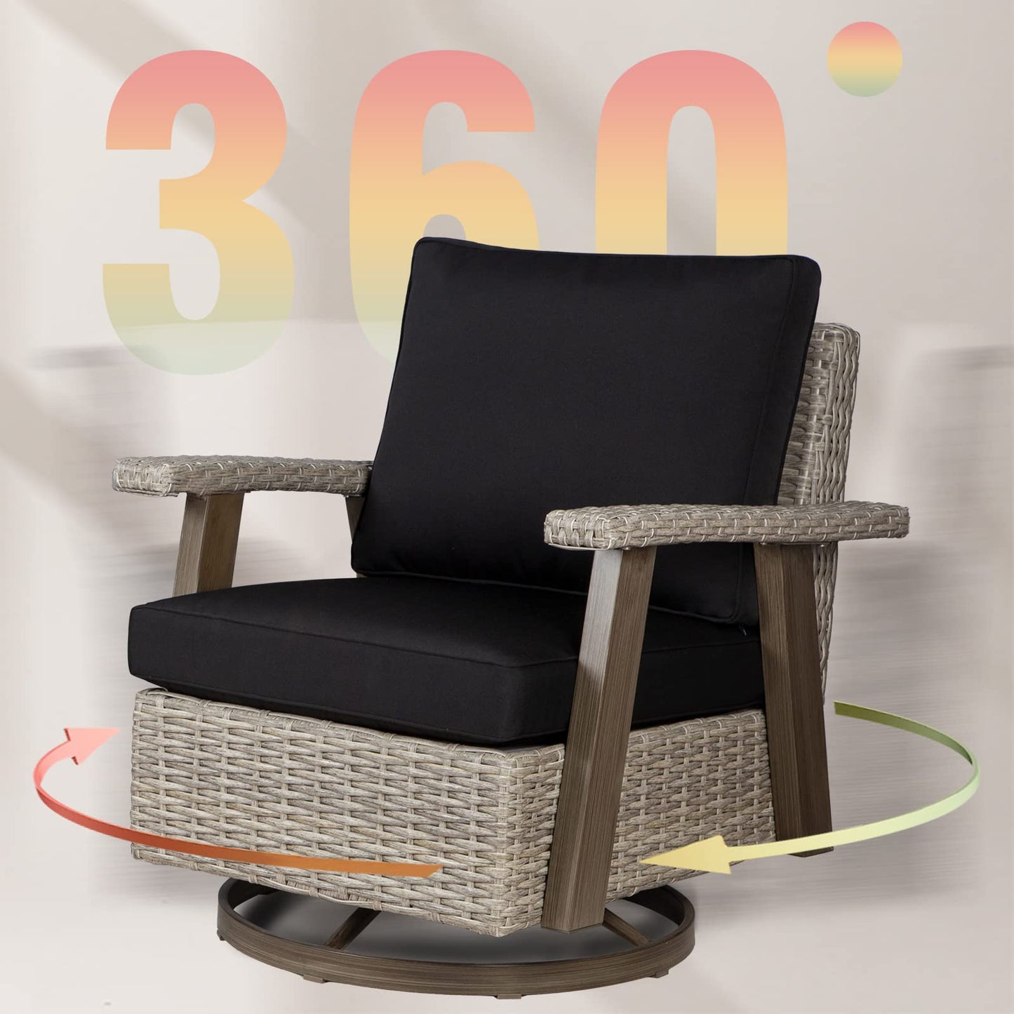 Joyside Patio Chair - Outdoor 360 Degree Swivel Rocker Chair with Durable Fabric Cushion and Ergonomic Structure, Patio Wicker Dining Chair(Grey/Dark Blue)