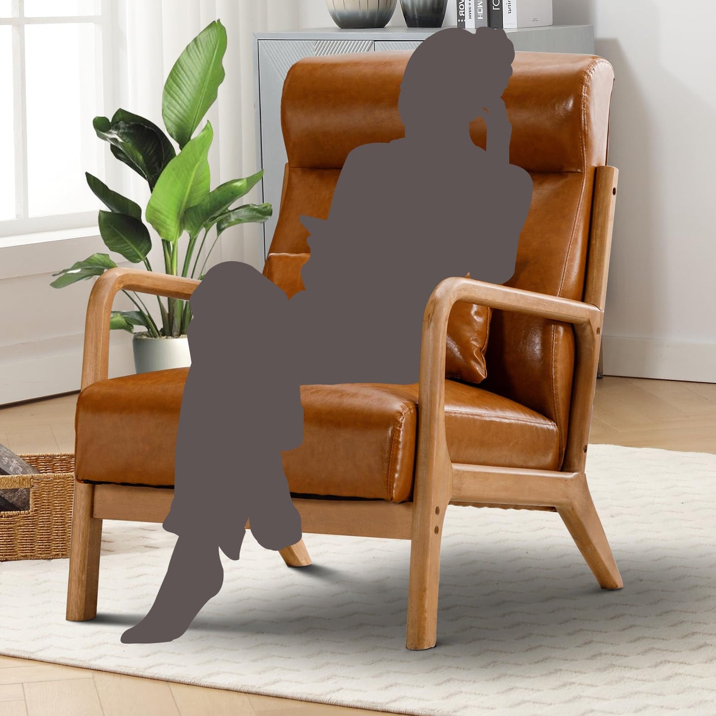 IOMOR Accent Chair Mid Century Modern Chair Linen Fabric Living Room Chairs with Solid Wood Frame Comfy Upholstered and Lumbar Pillow Reading Side Chair Easy Assembly for Bedroom Room (1, Linen Green)