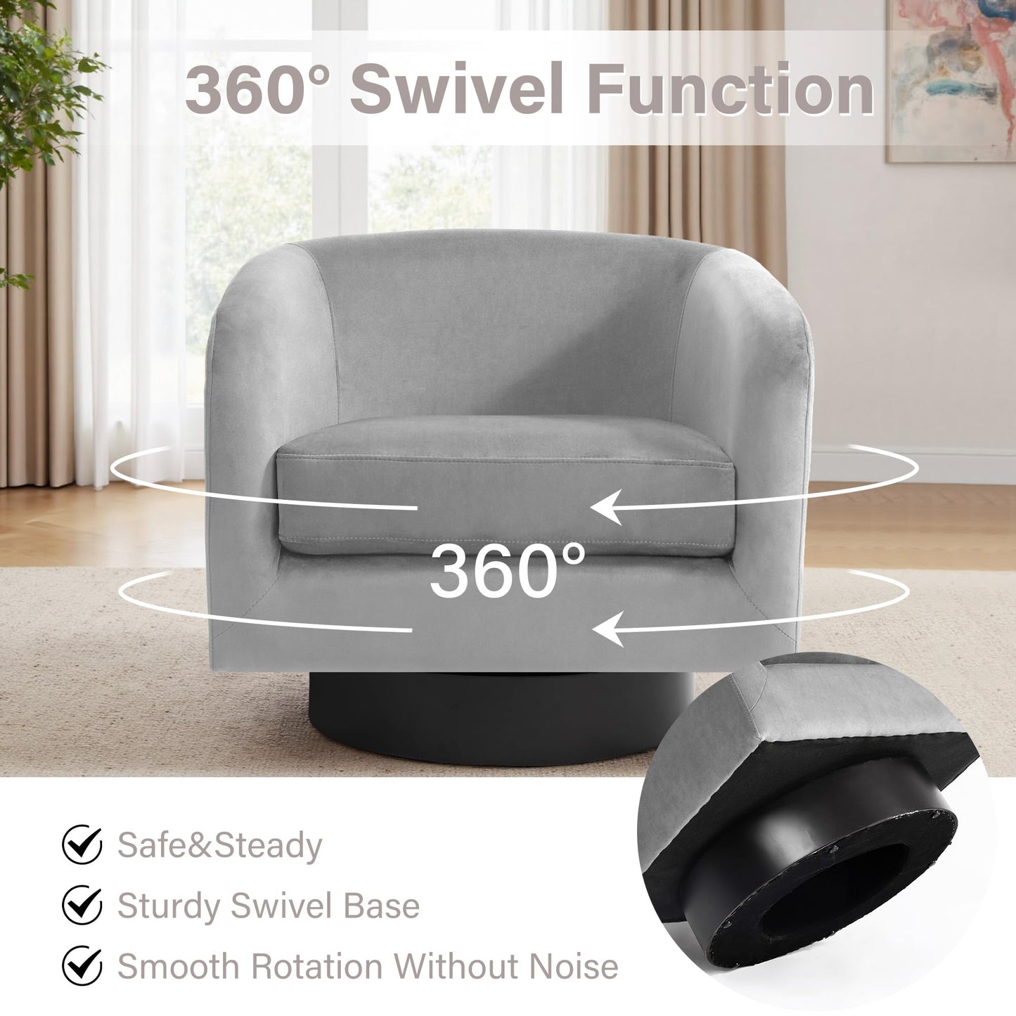 Swivel Barrel Accent Chairs Set of 2, Modern 360° Swivel Round Barrel Chair with Curve Back, Upholstered Velvet Fabric Armchair Single Sofa Club Chair for Living Room, Bedroom, Coffee