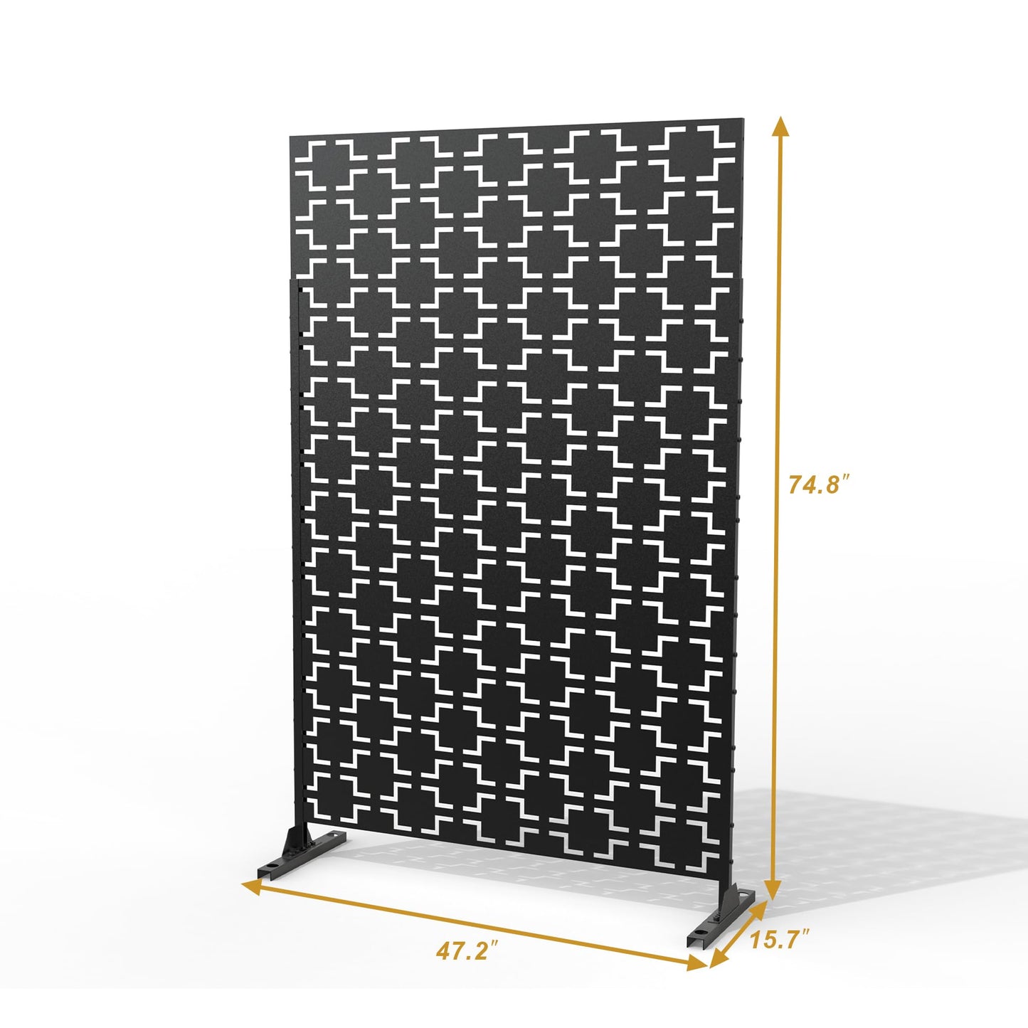 Outdoor Metal Privacy Screen with Stand, 72" H x 47" W Freestanding Outdoor Patio Divider, Decorative Patio Privacy Fence Panel for Garden Backyard Balcony Porch (Brown-Crossbanding)