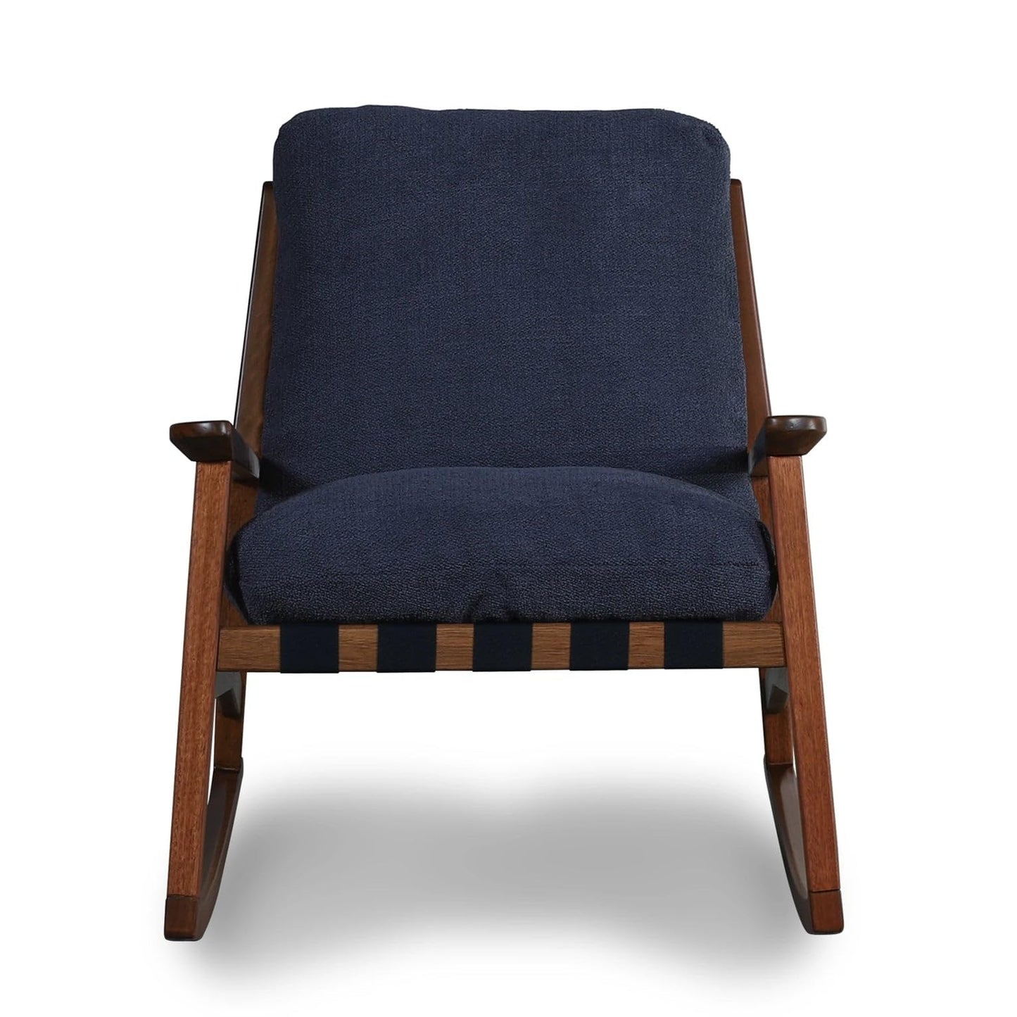 Grain Wood Furniture Solid Wood Mid Century Rocking Chair with Off-White Performance Boucle Cushions