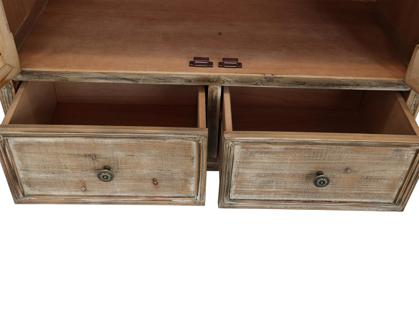 LKTART 60" Farmhouse Sideboard Buffet,Solid Fir Wood Frame with Hollowed-Out Carved Doors,Hand-Distressed Design,Versatile Storage Cabinet for Kitchen, Living Room,Natural Wood