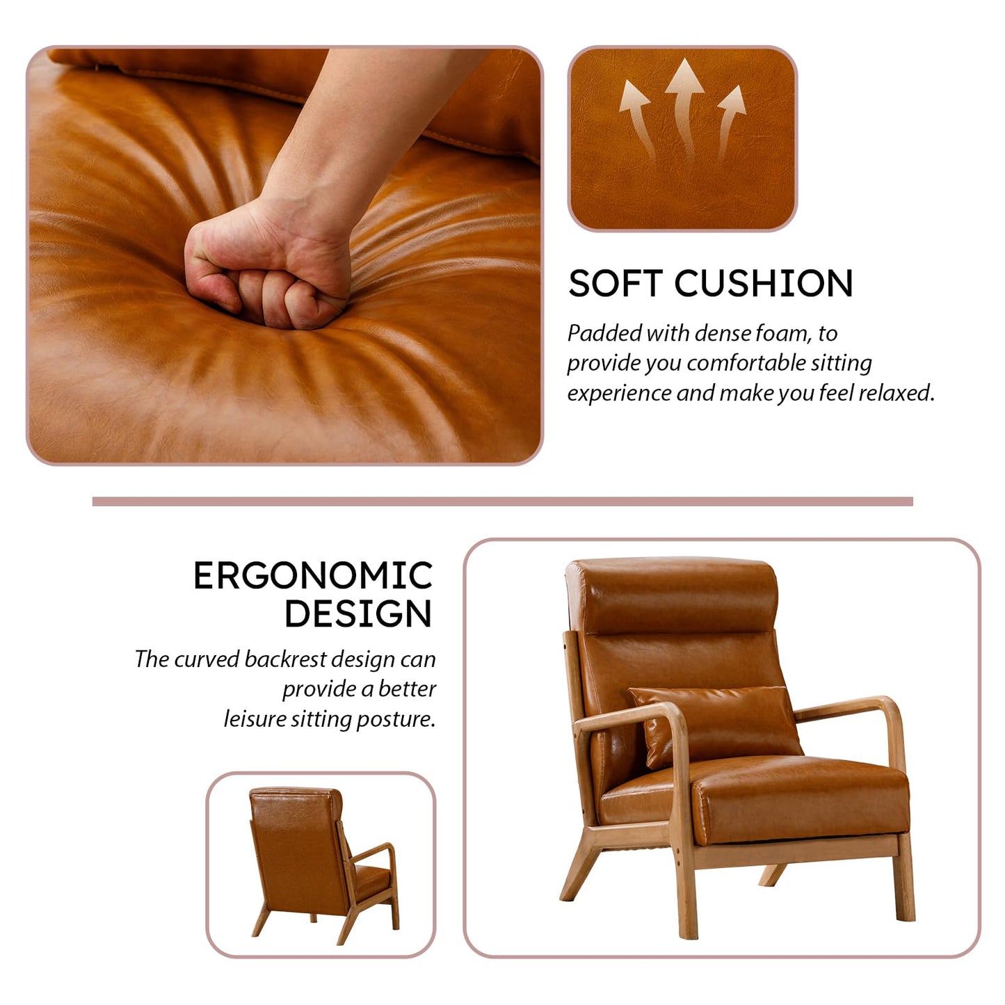 IOMOR Accent Chair Mid Century Modern Chair Linen Fabric Living Room Chairs with Solid Wood Frame Comfy Upholstered and Lumbar Pillow Reading Side Chair Easy Assembly for Bedroom Room (1, Linen Green)
