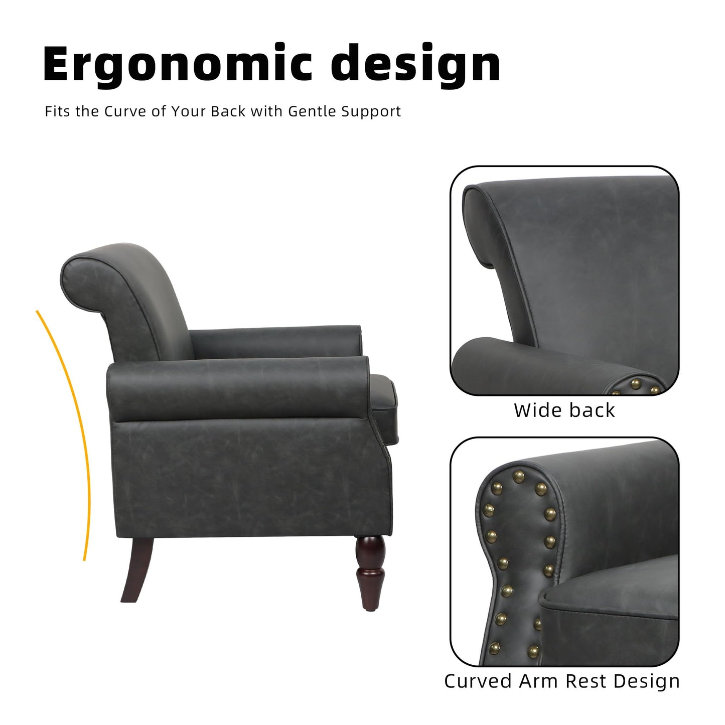 Wingback Accent Chairs Set of 2, Mid-Century Modern Upholstered Armchair Living Room Chair with Nailhead Trim & Rolled Armrest, Comfy Lounge Chair Single Sofa Chair for Bedroom, Light Blue
