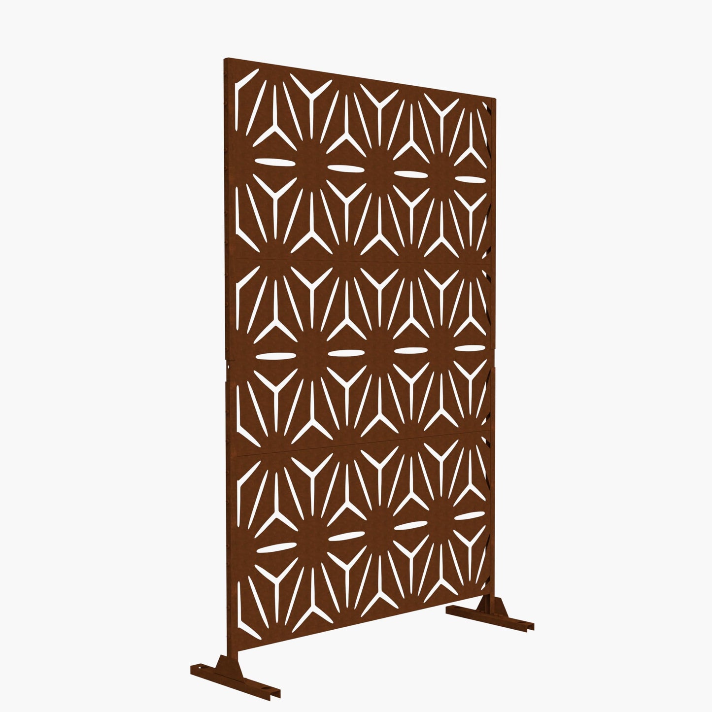 Outdoor Metal Privacy Screen with Stand, 72" H x 47" W Freestanding Outdoor Patio Divider, Decorative Patio Privacy Fence Panel for Garden Backyard Balcony Porch (Brown-Crossbanding)