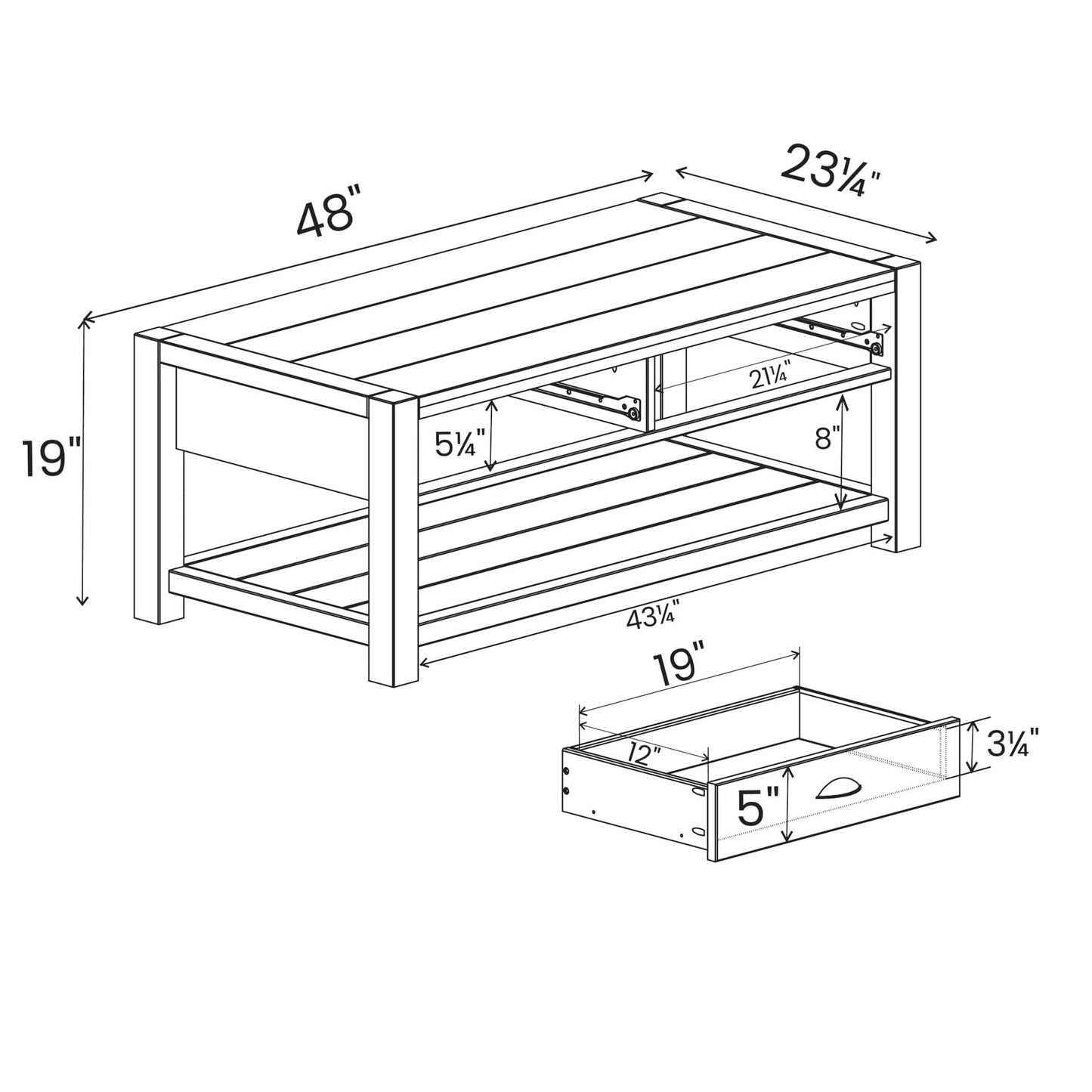 Grain Wood Furniture Montauk Coffee Table, Solid Wood with a Driftwood Finish