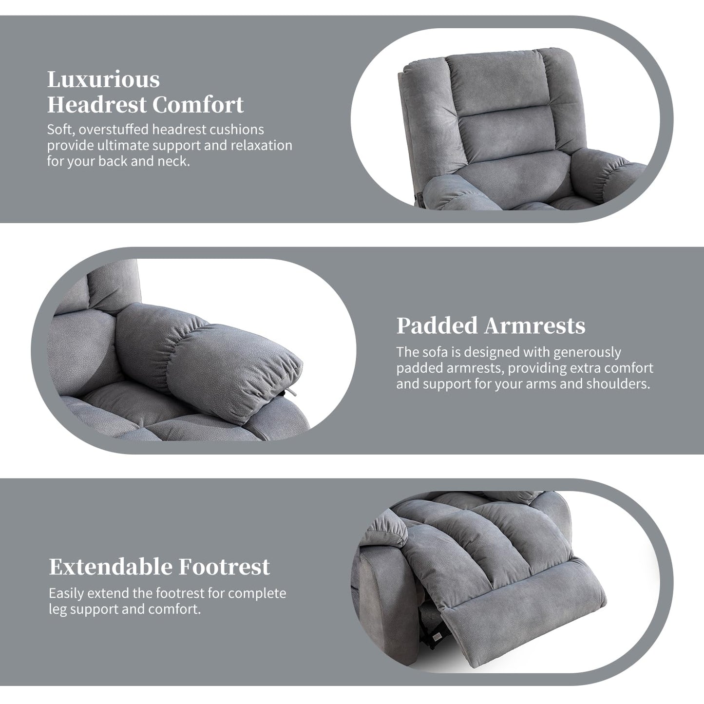 IOMOR Massage Recliner Chair with Heat and Massage, Ergonomic Overstuffed Breathable Fabric Reclining Chairs, Single Sofa Chair with Side Pockets for Living Room Home Theater (Dark Gray)