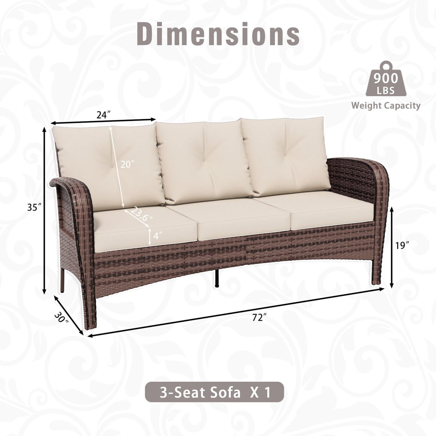 4 Piece Patio Conversation Set - 2 Swivel Chairs 1 Coffee Table 3-Seater Sofa, PE Wicker & Steel Patio Furniture with Heavy-Duty Steel Frame,Weatherproof Cushions, Red