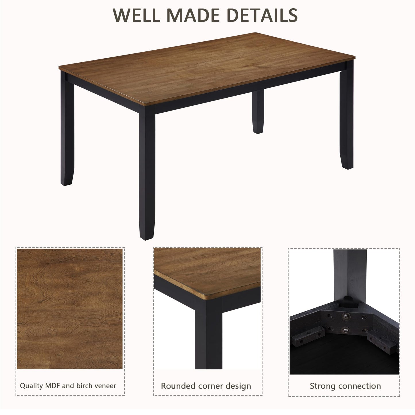 LKTART 6 Piece Kitchen Dining Set, 58.5" Rectangular Wooden Dinner Table with 4 Upholstered Chairs and a Bench for Living Room, Home Bar and Kitchen, Walnut