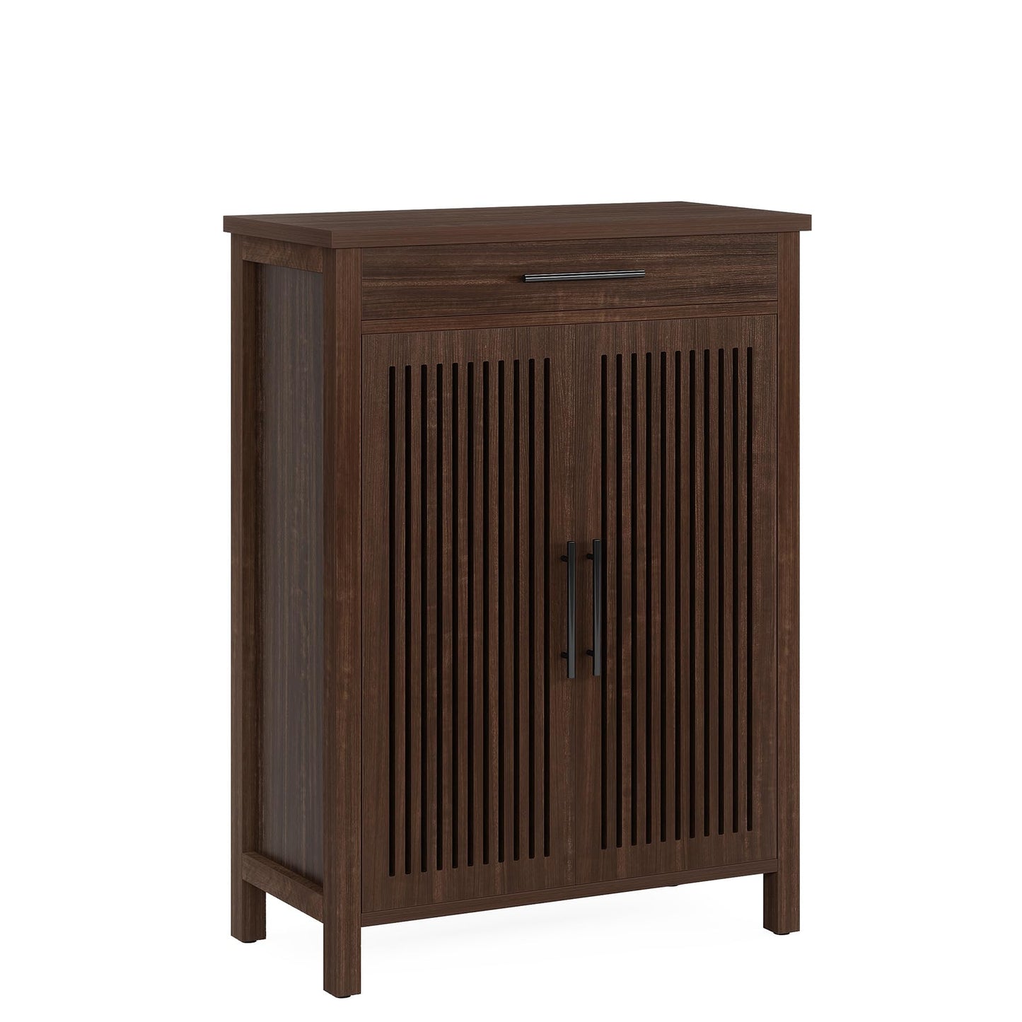 Tribesigns Shoe Cabinet, 5-Tier Shoe Storage Cabinet with Louvered Doors and Drawer, Freestanding Wooden Shoe Rack Organizer with Adjustable Shelves for Entryway, Hallway, Closet, Brown