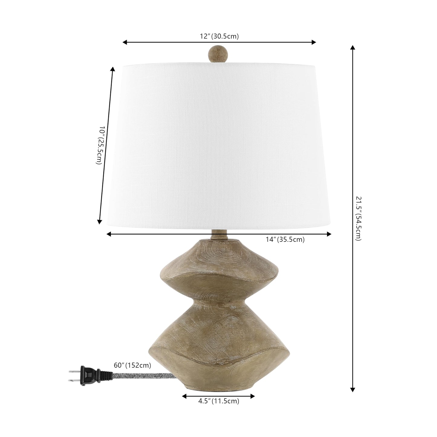JONATHAN Y 24.5" Brown Wood Finish Coastal 3-Stack Cairn LED Table Lamp for Living Room, White Linen Shade, Rustic Mid-Century Modern Bedside Lamp for Bedroom Office JYL4061A