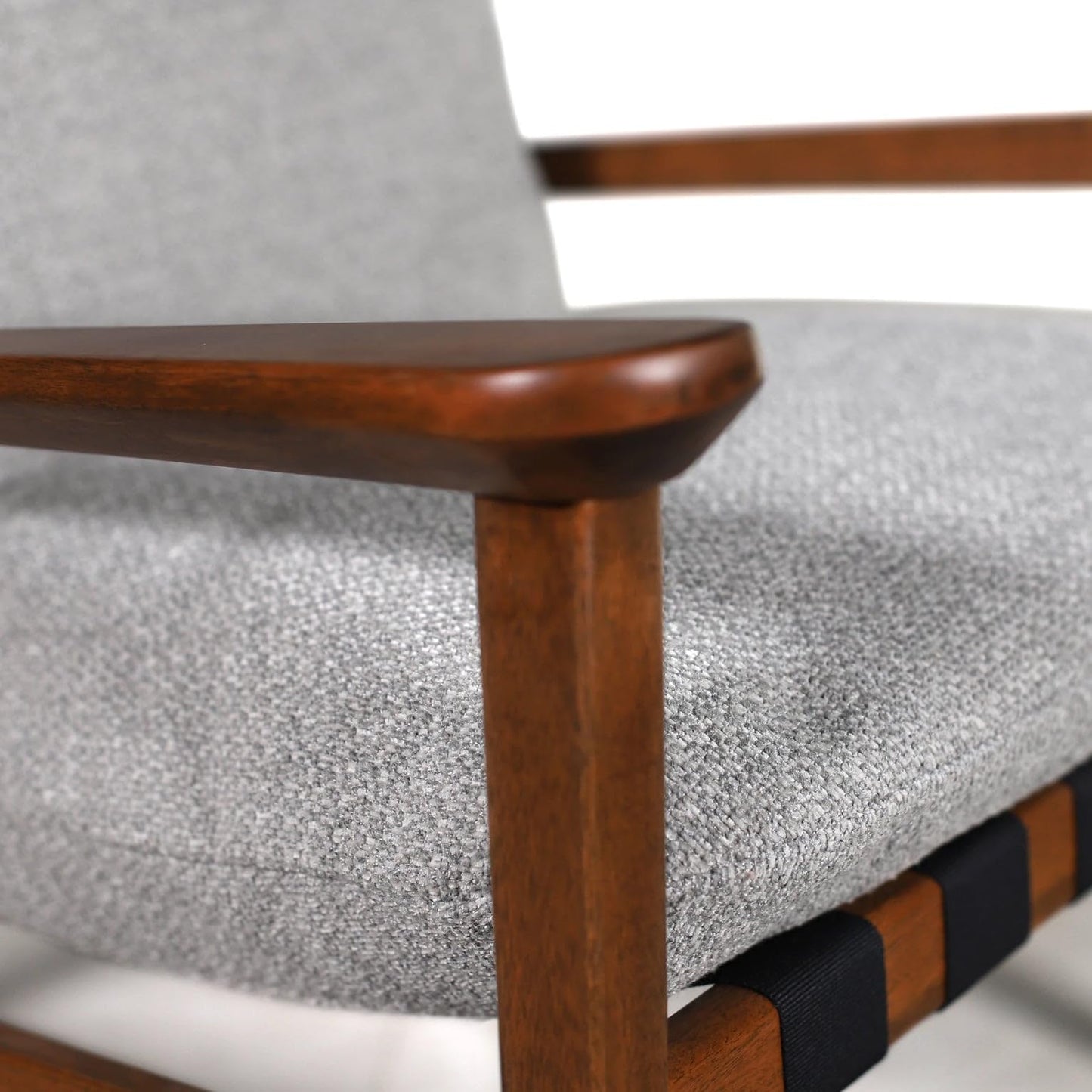 Grain Wood Furniture Solid Wood Mid Century Rocking Chair with Off-White Performance Boucle Cushions