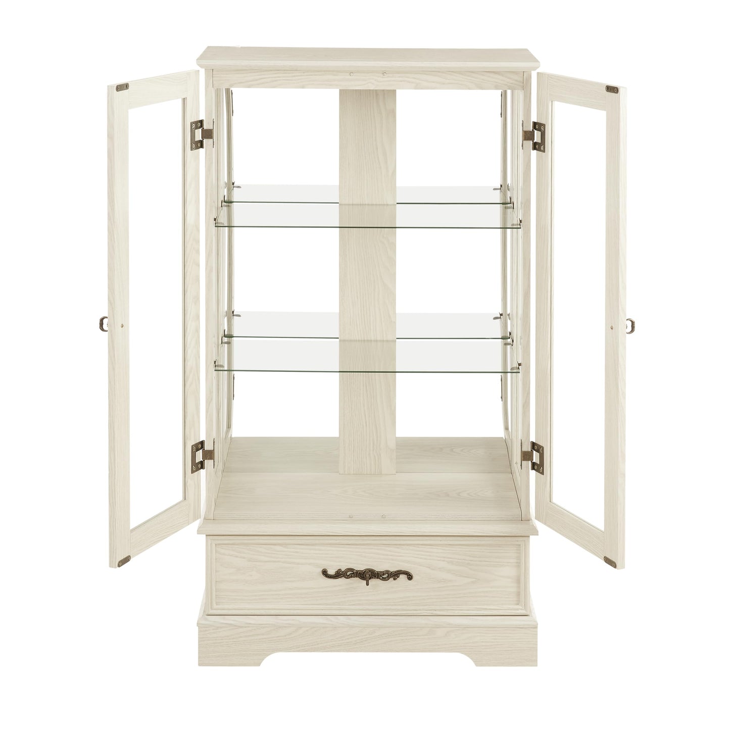LKTART Curio Glass Display Cabinet,Storage Cabinet with Lights and Mirrored Back Panel,China Cabinet with Tempered Glass Doors and Shelves,Collectible Display Shelf,Included Bulb White