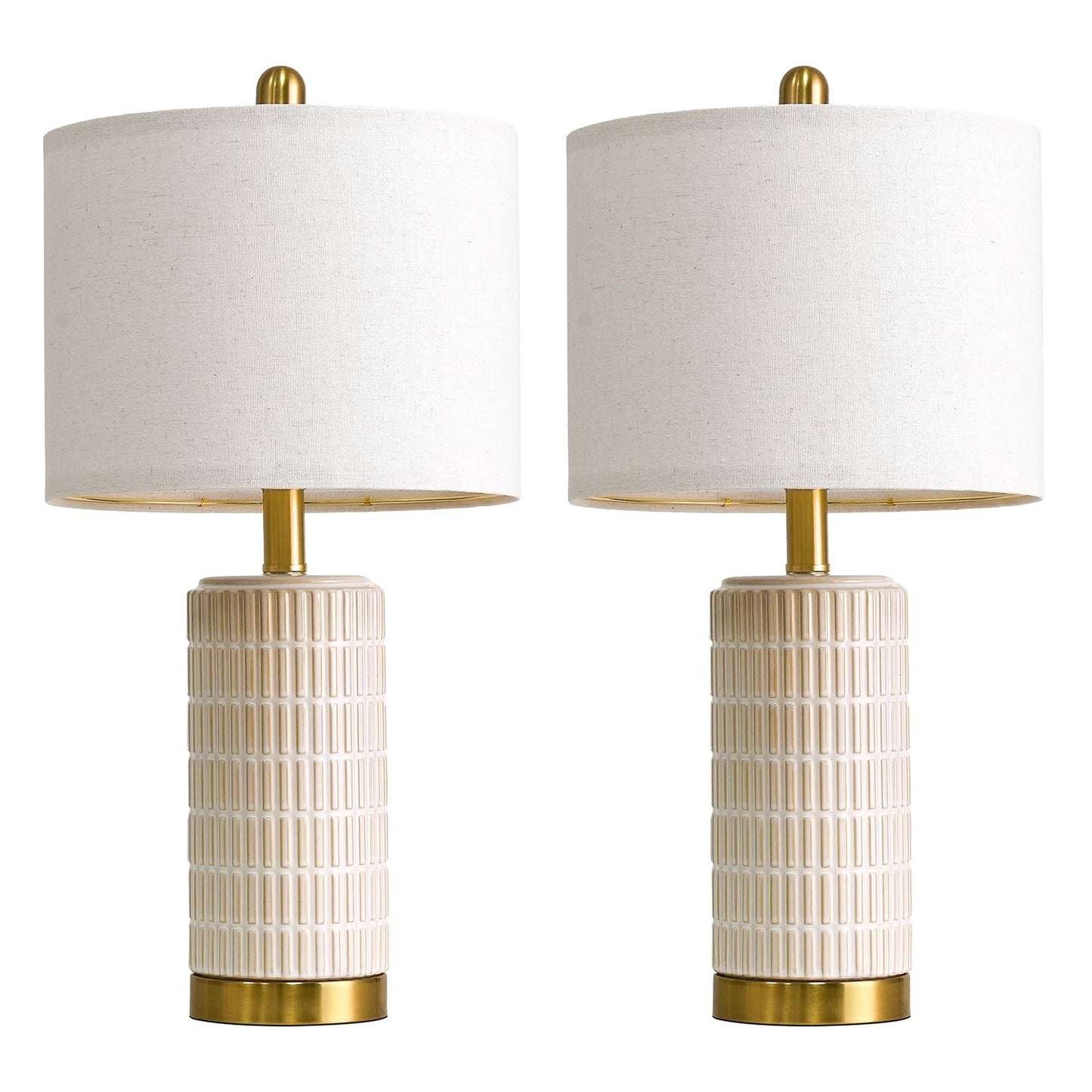 PoKat 20.75" Small Modern Ceramic Table Lamps Set of 2 for Bedroom, White Bedside Lamps for Night Stands, Farmhouse Desk Decor Gift Nightstand Table Lamps for Living Room End Table Beige