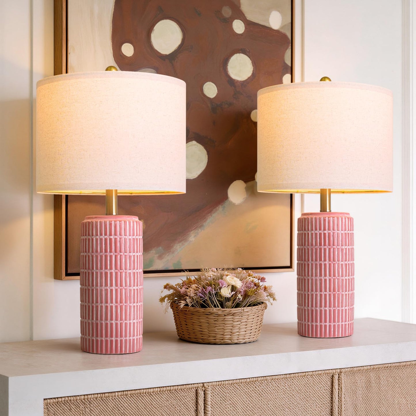 PoKat 23" Modern Ceramic Table Lamp Set of 2 for Living Room White Desk Lamps for Bedroom Farmhouse Bedside Nightstand Lamp House Warming Gifts New Home Decor End Table Lamps Gifts for Women Mom Beige