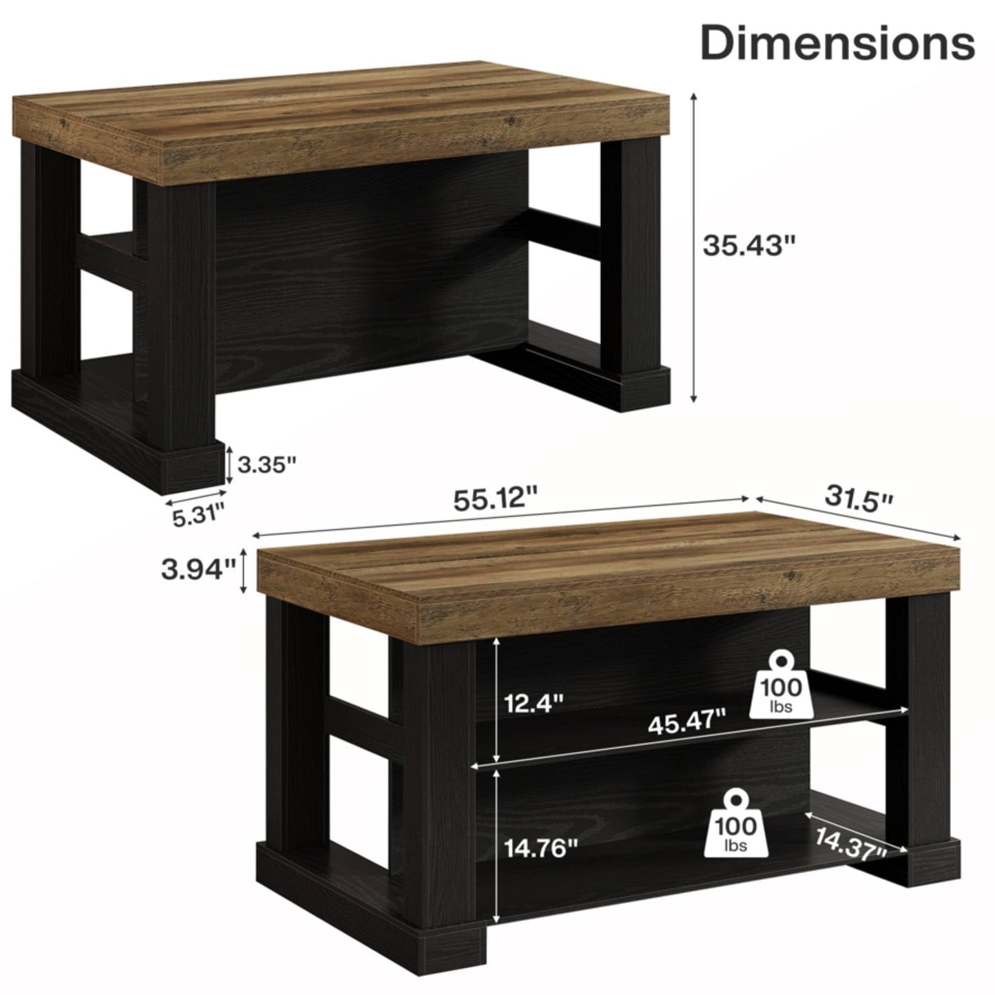Tribesigns 55" Kitchen Island with Seating and Storage, 3-Tier Farmhouse Wood Stationary Island Table with Large Worktop & Leg Room, Coffee Bar Table with Storage Shelves for Kitchen, White and Brown