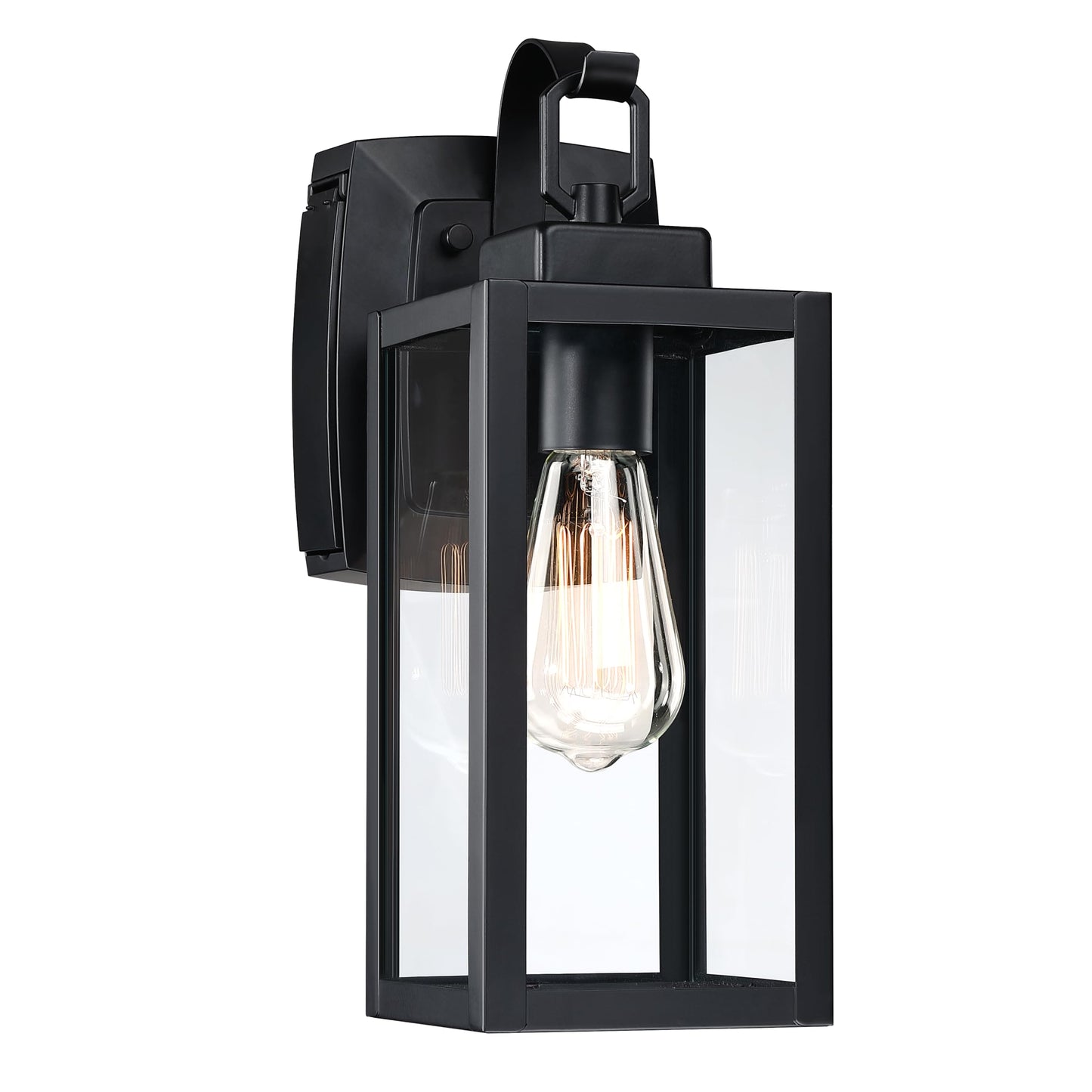 18 Inch Dusk to Dawn Outdoor Wall Light Fixtures, Large Exterior Waterproof Light Fixtures, Black Modern Porch Lights with E26 Sockets & Glass Shades, Wall Sconces for Patio, Garage, Front Door