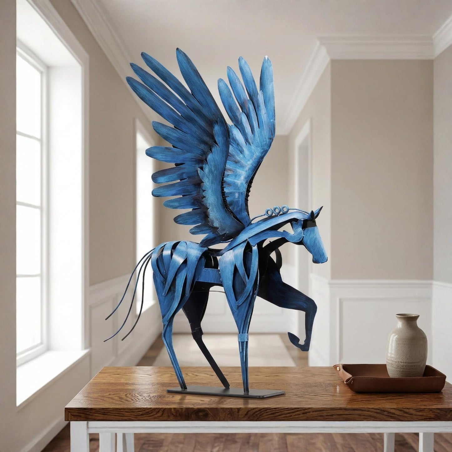 SunBlogs Art Metal Horse Statue Decor, Handmade Strong Modern Horse Sculpture Handicraft, Rustic Metal Statue Decorations Gift for Home Office Desk Figurine (Brown)