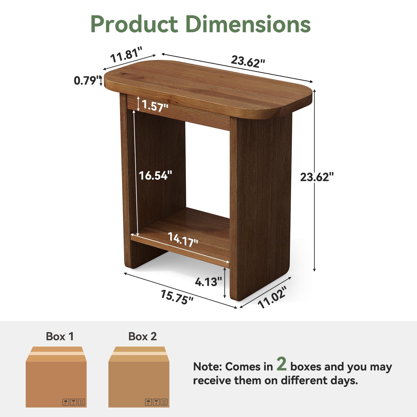 Genuine Solid Wood Side Table Set of 2, H-Shaped 2-Tier End Table with Storage Shelf, Farmhouse Narrow Nightstand for Living Room, Bedroom, Couch & Armchair (2 Products)