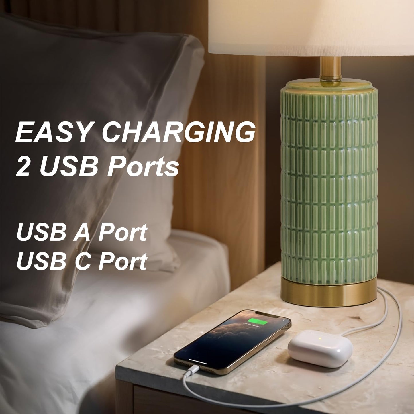 PoKat 20.75" Small Modern Ceramic Table Lamps Set of 2 for Bedroom, White Bedside Lamps for Night Stands, Farmhouse Desk Decor Gift Nightstand Table Lamps for Living Room End Table Beige