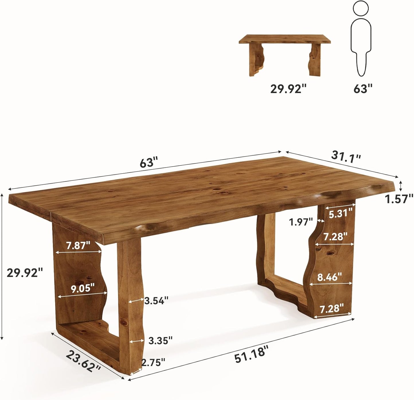 63" Live Edge Rustic Solid Wood Executive Desk, Farmhouse Large Computer Office Desk Workstation for Modern Home Office & Business Furniture