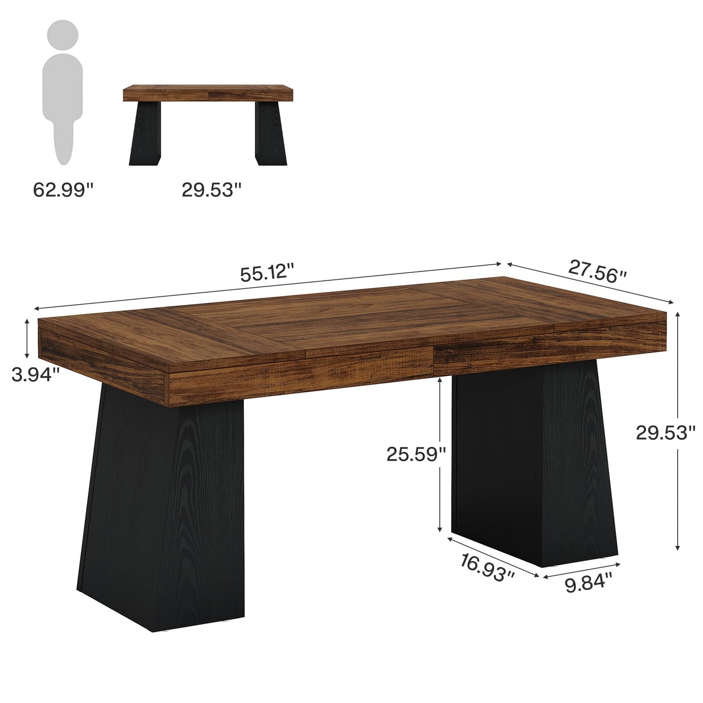 Tribesigns 55 Inches Executive Desk, Mid-Century Modern Home Office Desk, Wood MDF Computer Table Business Workstation Small Conference Table, Light Brown